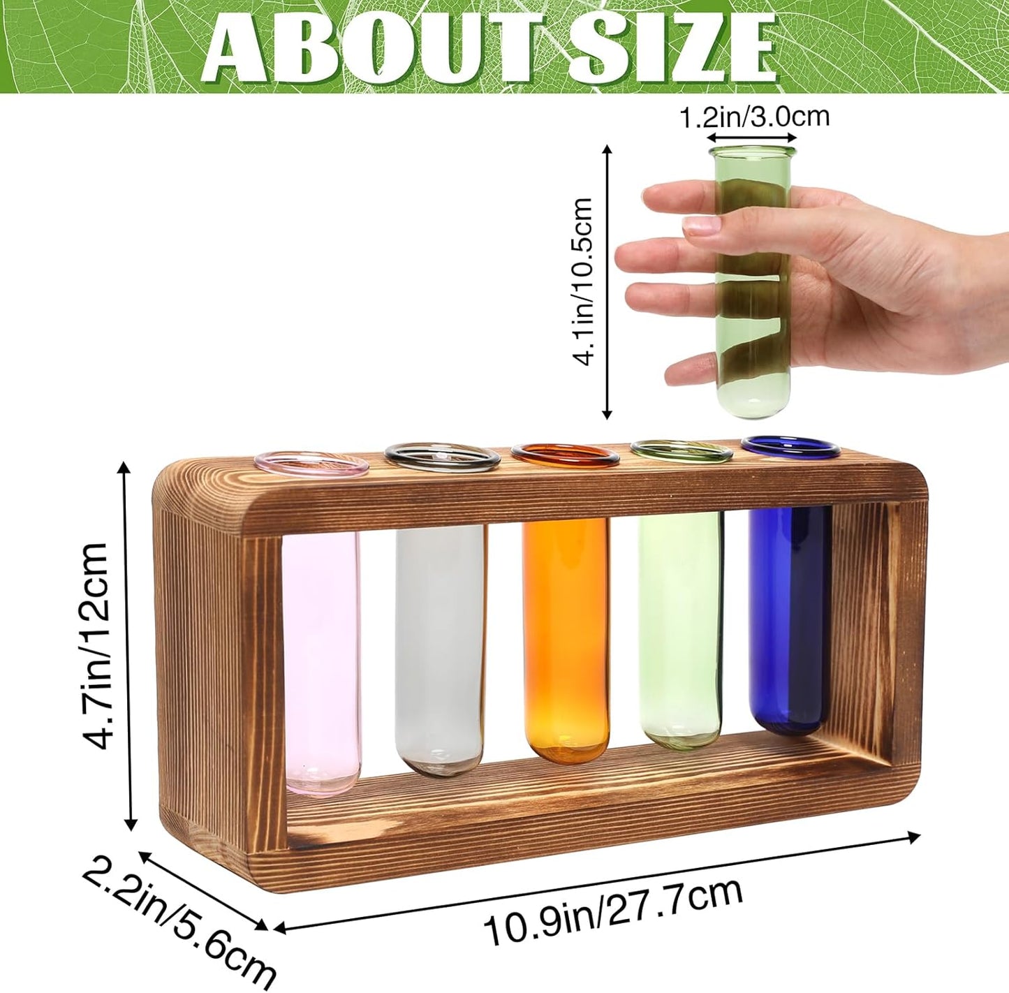 Glass Plant Propagation Station with 5 Test Tubes Colorful Planter Vase Birthday Gifts for Women in Wooden Stand