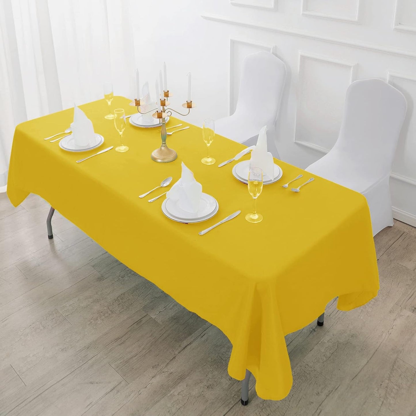Fokitut 2 Pack Waterproof Rectangle Tablecloth, 90x156 Inch,Stain Resistant and Wrinkle Polyester Table Cloth, Fabric Table Cover for Kitchen Dining, Wedding, Party, Holiday Dinner-Yellow