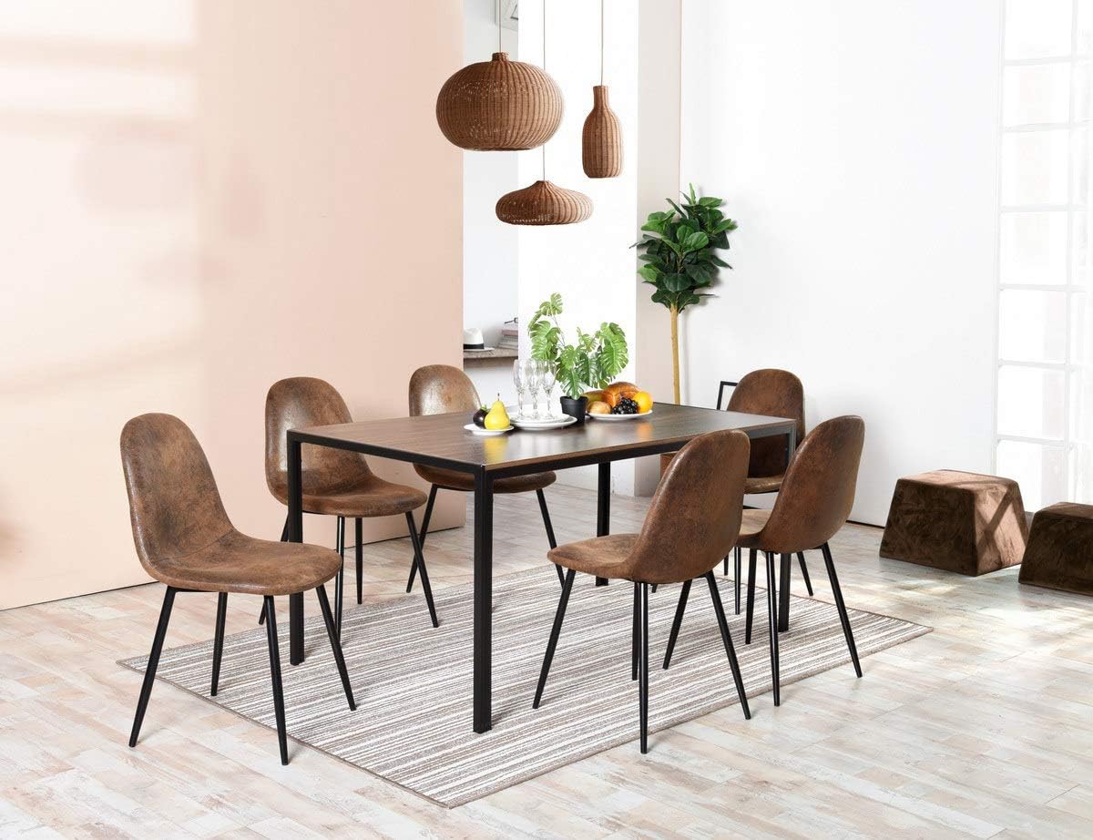 Homy Casa Dining Chairs Set of 6, Modern Mid-Century Style Dining Room Side Chairs Accent Chairs with Black Metal Legs Comfortable for Kitchen Lounge Farmhouse, Rustic Brown, 6PCS