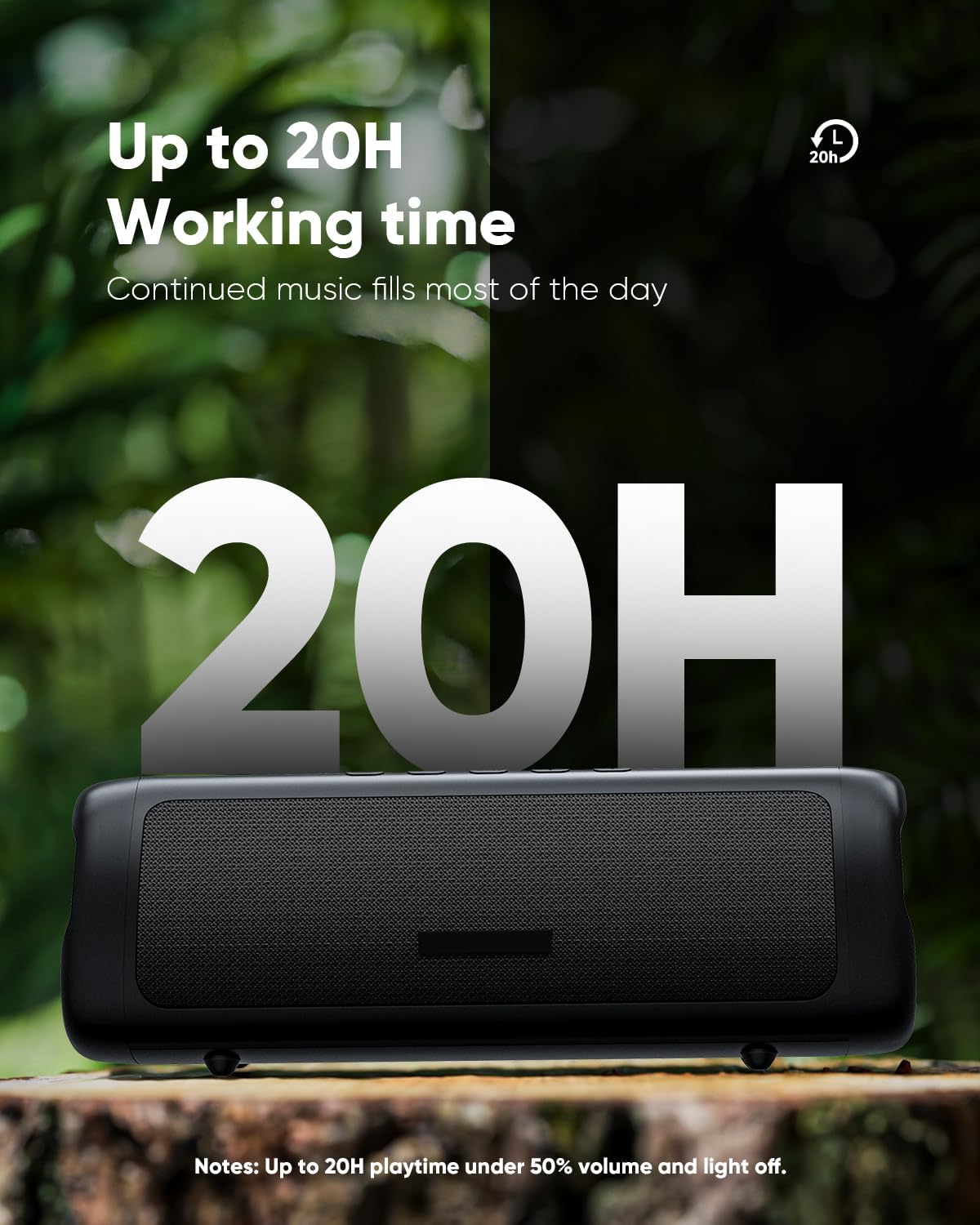 Bluetooth Speaker with HD Sound, Portable Wireless, IPX5 Waterproof, Up to 20H Playtime, TWS Pairing, BT5.3, for Home/Party/Outdoor/Beach, Stocking Stuffers, White Elephant Gifts for Adults (Black)