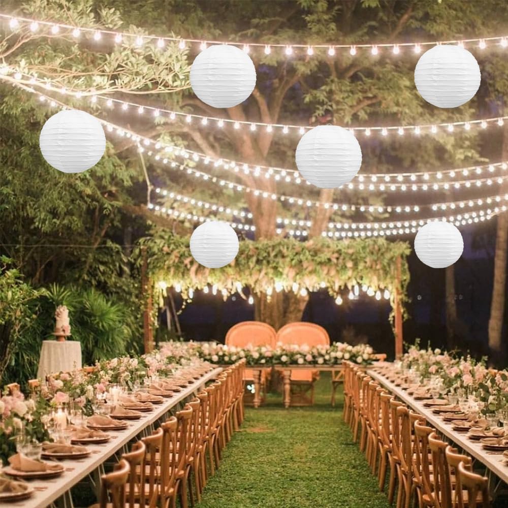 BEISHIDA 8-Inch White Paper Lanterns Decorative Chinese/Japanese Hanging Round Paper Lanterns Lamp for Birthday, Wedding, Christmas, Bridal, Home Decor, Party Decoration (6 Packs)