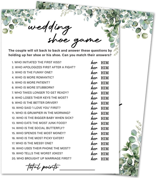Eucalyptus Bridal Shower Game Cards - Wedding Shoe Game, Wedding Engagement Bachelorette Party Bridal Shower Games for 30 Guests, Double Sided Cards Set of 30, Activity Supplies & Favor/A12
