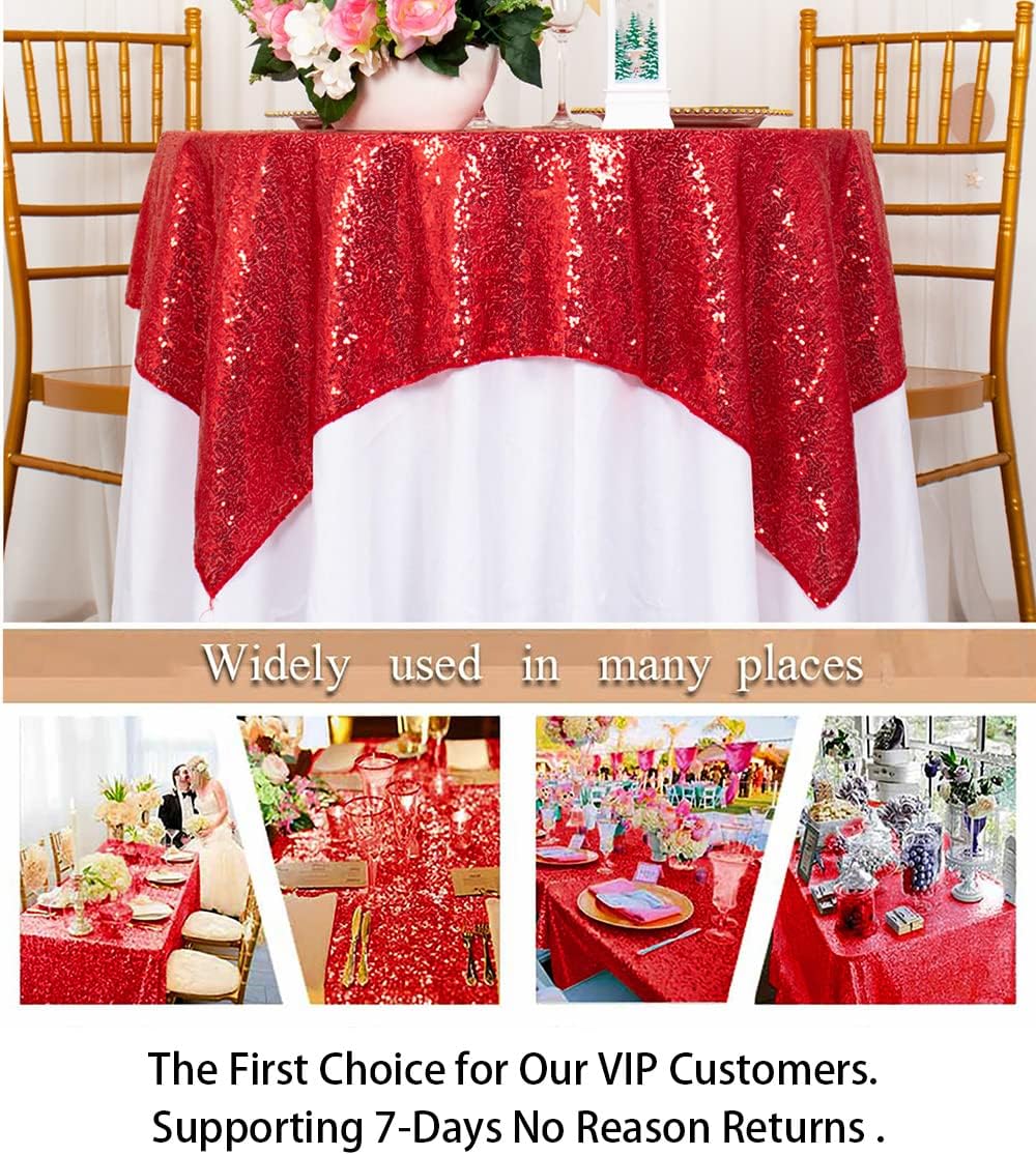ShinyBeauty Sequin Tablecloth Square 54x54-Inch Red Table Cloths for Round Table Red Sequins Fabric Overlay Glitter TableCloths Linen for Party Small Cover for Wedding Reception
