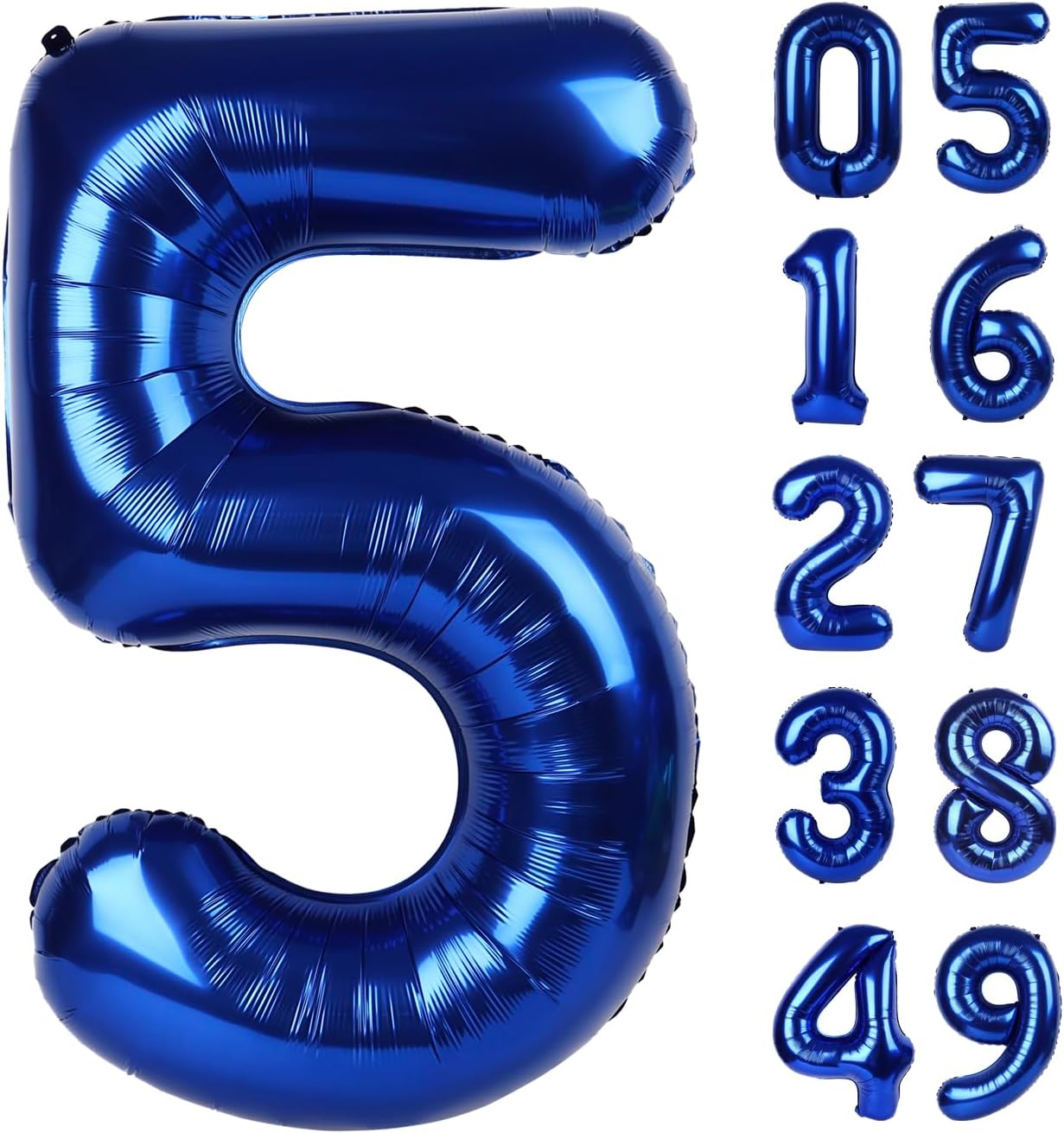 Night Blue 40 Inch Large Number 5 Birthday Balloon, 2025 Five 5th 15 25 35 50 55 Birthday Celebration Decorations, Night Blue Foil 5 Mylar Helium Balloons Girl Boy Anniversary Party Supplies