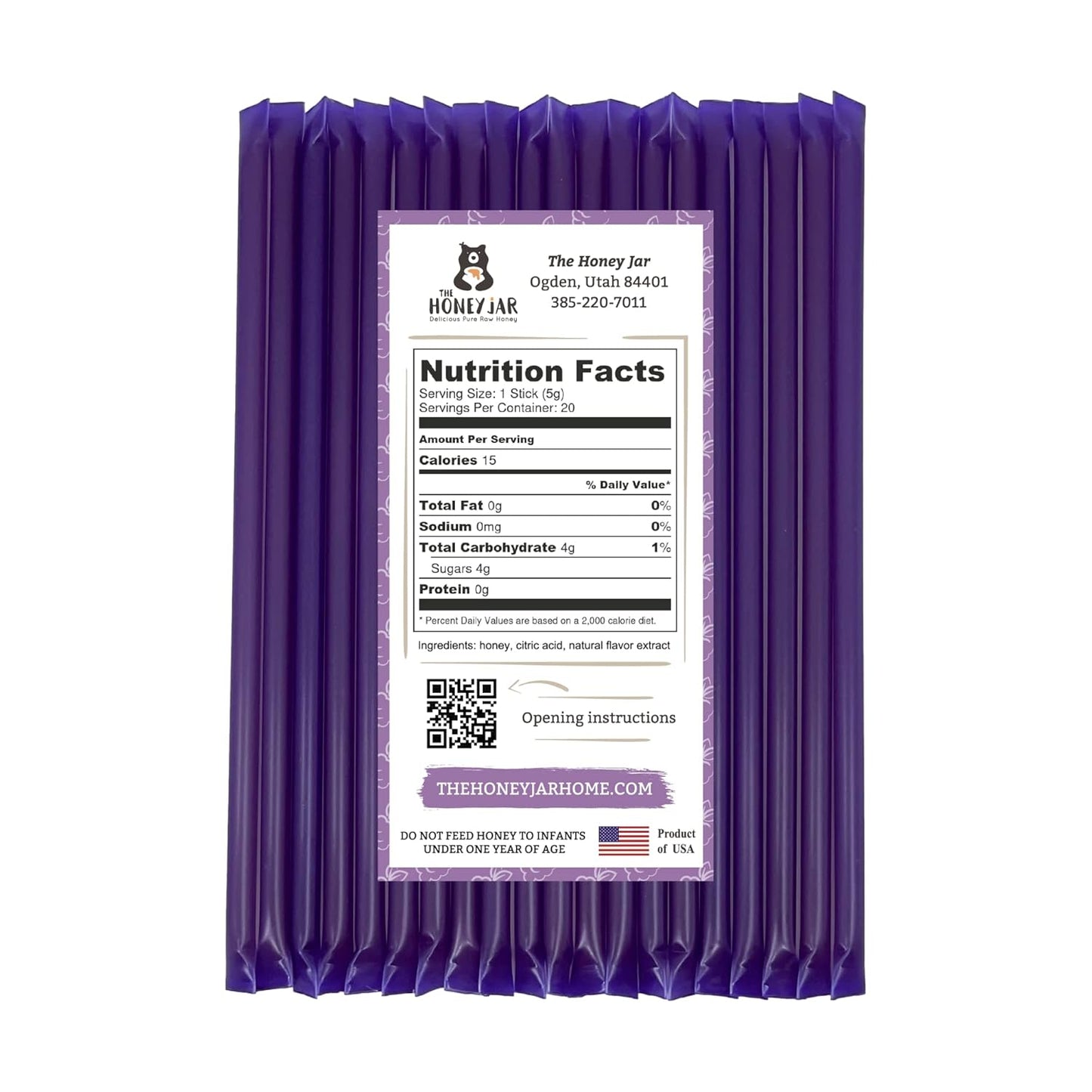 The Honey Jar Blackberry Flavored Honey Sticks - Pure Honey Straws For Tea, Coffee, or a Healthy Treat - One Teaspoon of Flavored Honey Per Stick - Made In The USA with Real Honey - (20 Count)