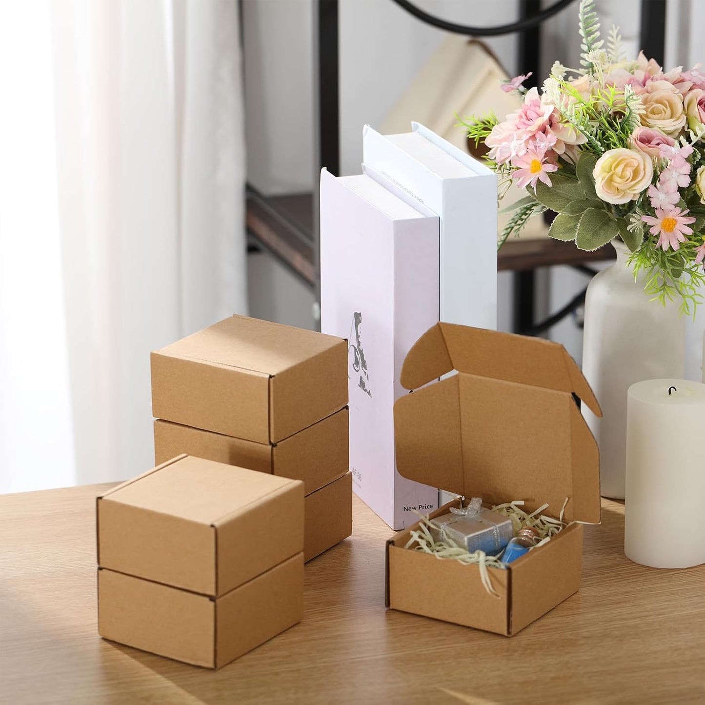 Qilery 100 Pcs Shipping Boxes Cardboard Gift Corrugated Cardboard Brown Boxes Mailer Packaging for Mailing Small Business Present (4 x 4 x 2 Inches)