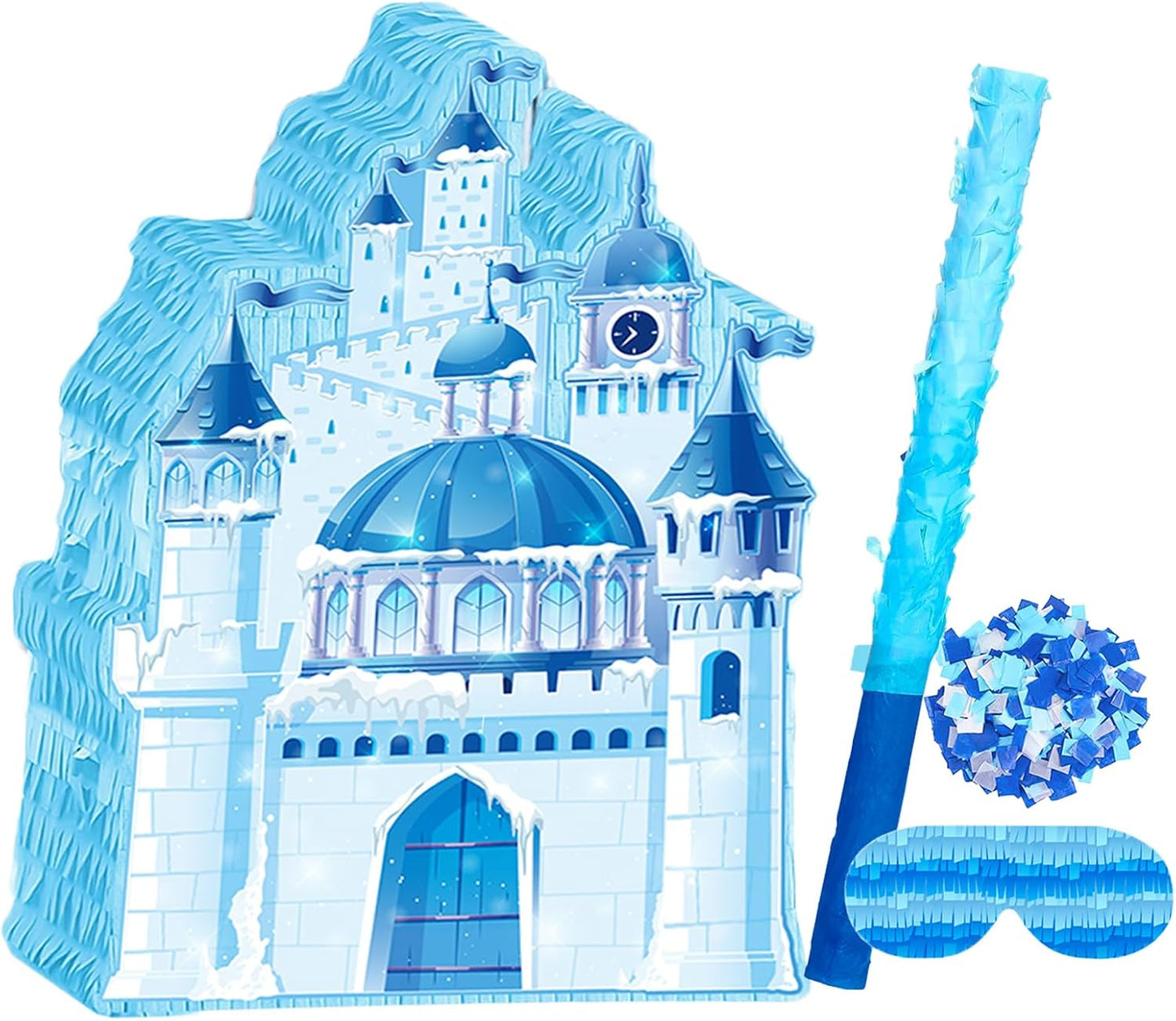 Princess Winter Pinata for Girl Birthday Party Wonderland Themed Christmas Decorations Blue Ice Castle Piñatas(Blue)