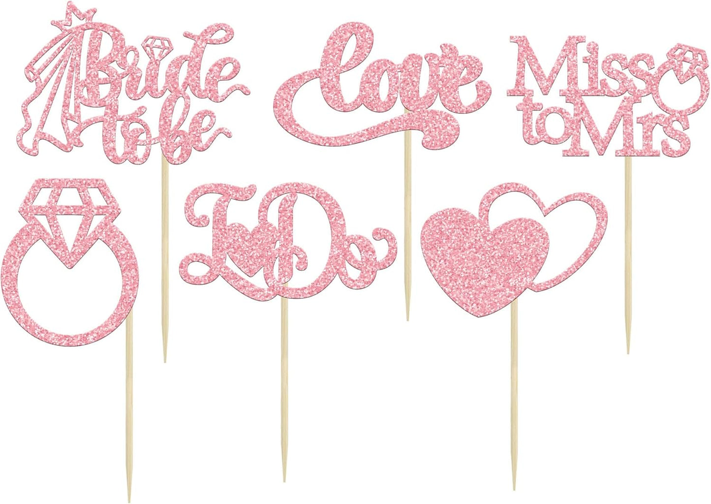 Gyufise 24Pcs Bride to Be Cupcake Toppers Pink Glitter I Do Love Heart Ring Miss To Mrs Cupcake Picks Bridal Shower Cake Decorations for Wedding Engagement Bachelorette Party Supplies