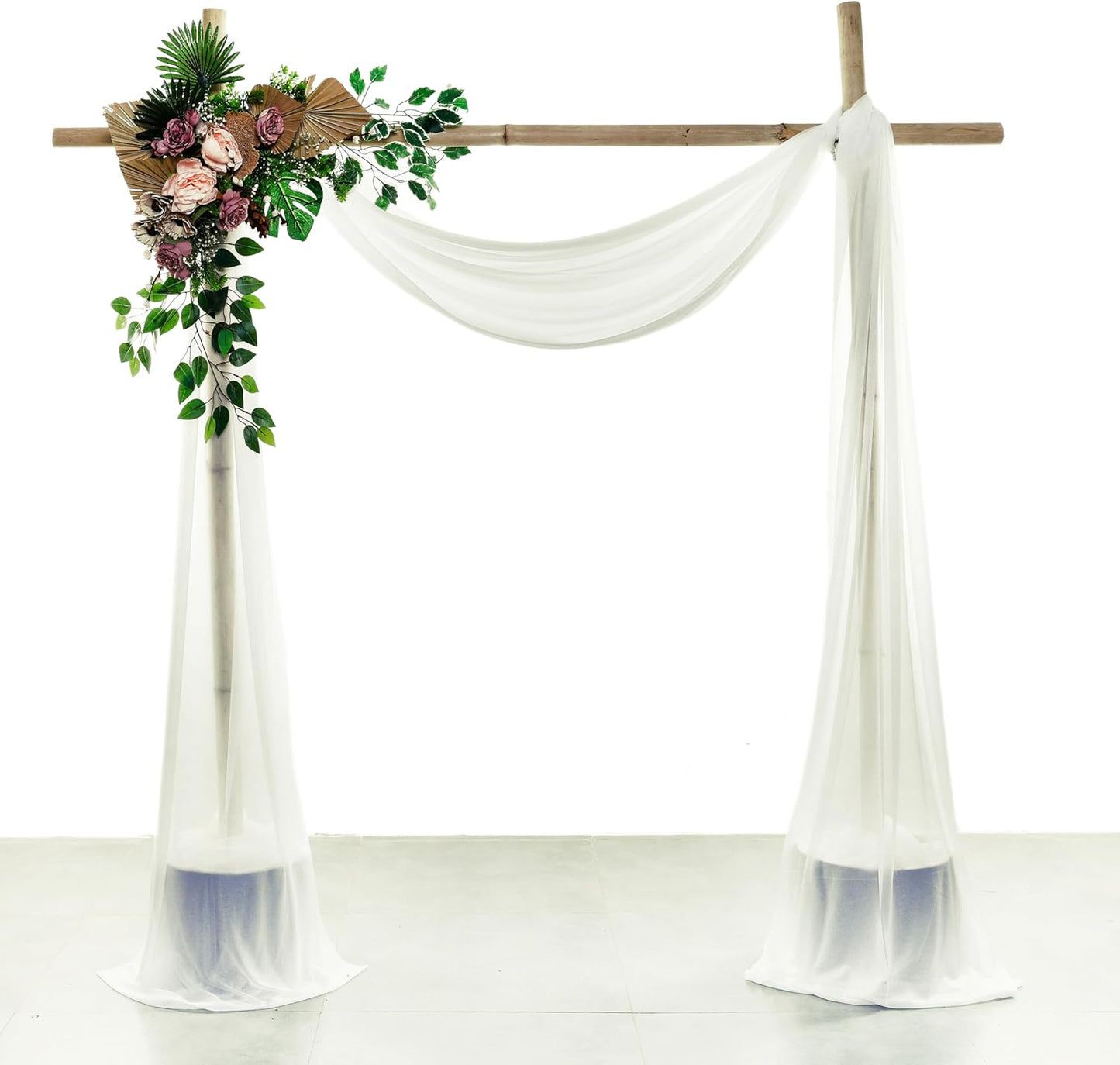 VDS Pack of 1 Panel (30 Inch X 50 Feet) Wedding Arch Draping Fabric Sheer Chiffon Fabric Drapery for Wedding Ceremony Reception Swag Backdrop Canopy Chuppah ARBO Altars Decoration (Ivory)