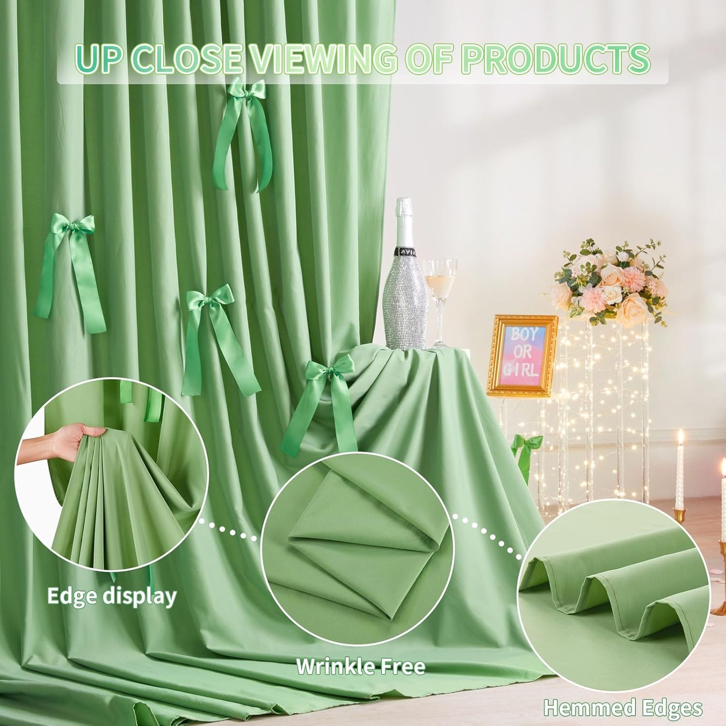 Sage Green Backdrop Curtain - 5.8×8ft Backdrop Fade Resistant Polyester Background for Wedding Arch Garden Party Decoration