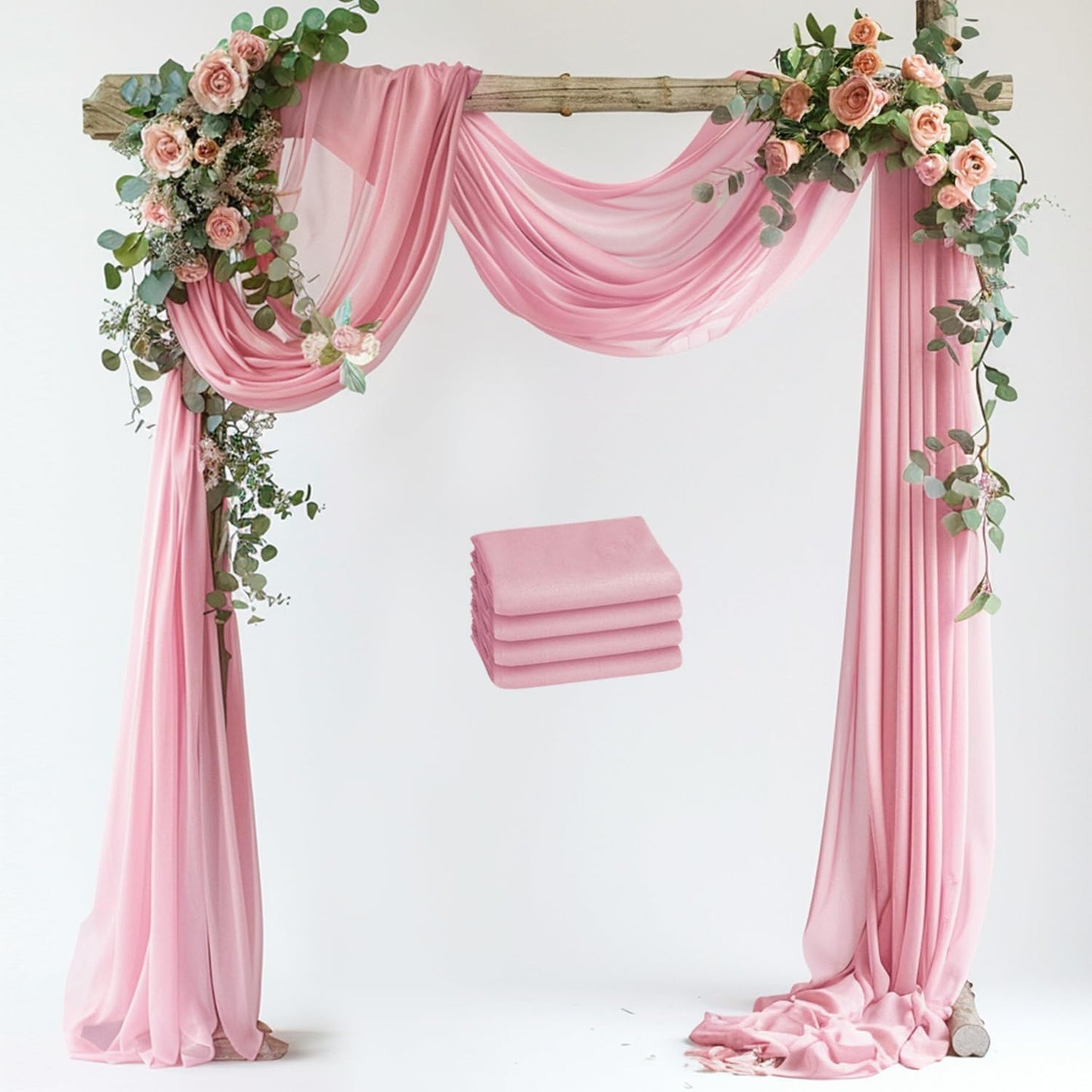 Wedding Arch Draping Fabric 4 Panels 28.7" x 20FT Blush Pink Sheer Chiffon Backdrop Drapes for Wedding Ceremony Birthday Party Bridal Shower Outdoor Decoration