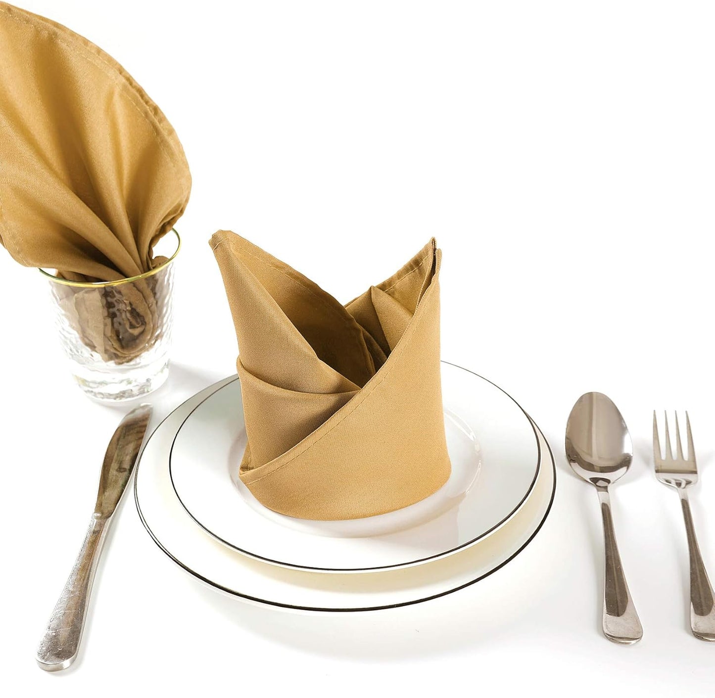 Cloth Napkins 20x20 inch Washable Polyester Dinner Napkins Soft Table Napkins for Wedding Party Dining Banquet(Gold,12PCS)