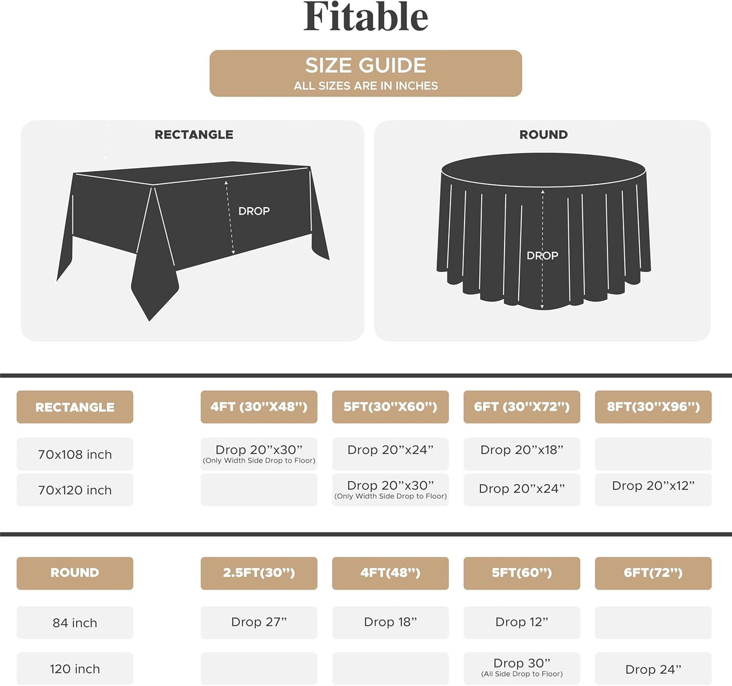 Fitable 8 Pack Rectangle Tablecloths: Stain Resistant Wrinkle Free Fall Table Clothes, Washable Reusable Polyester Table Covers for Wedding Thanksgiving Party Birthday Banquet(Rust, 60x102 Inch)
