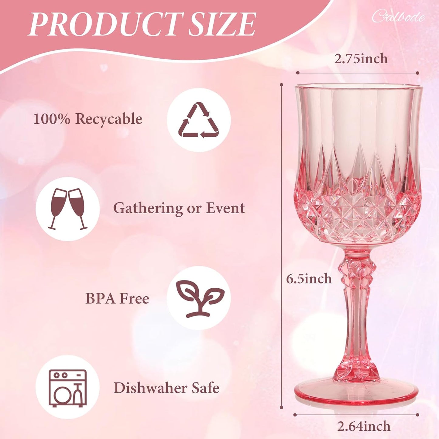 Pink Plastic Wine Glasses 7oz – 12 Pcs Unbreakable Pink Plastic Goblets for Parties Reusable & Dishwasher-Safe for Weddings, Bars, and Every Celebration