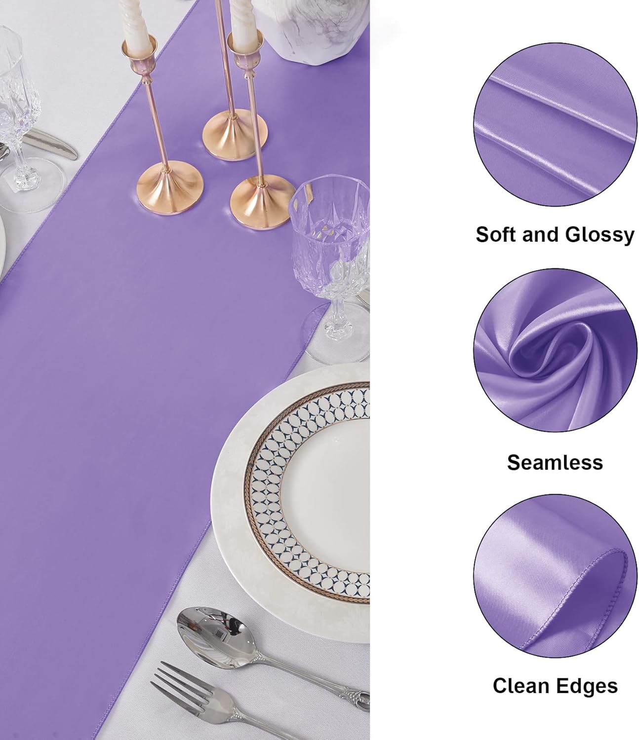 6Pack Table Runner 12 x 108 Inches Satin Silk Table Runner for Wedding, Birthday Party, Banquets, Graduations Decoration, fit Rectange and Round Table-Lavender
