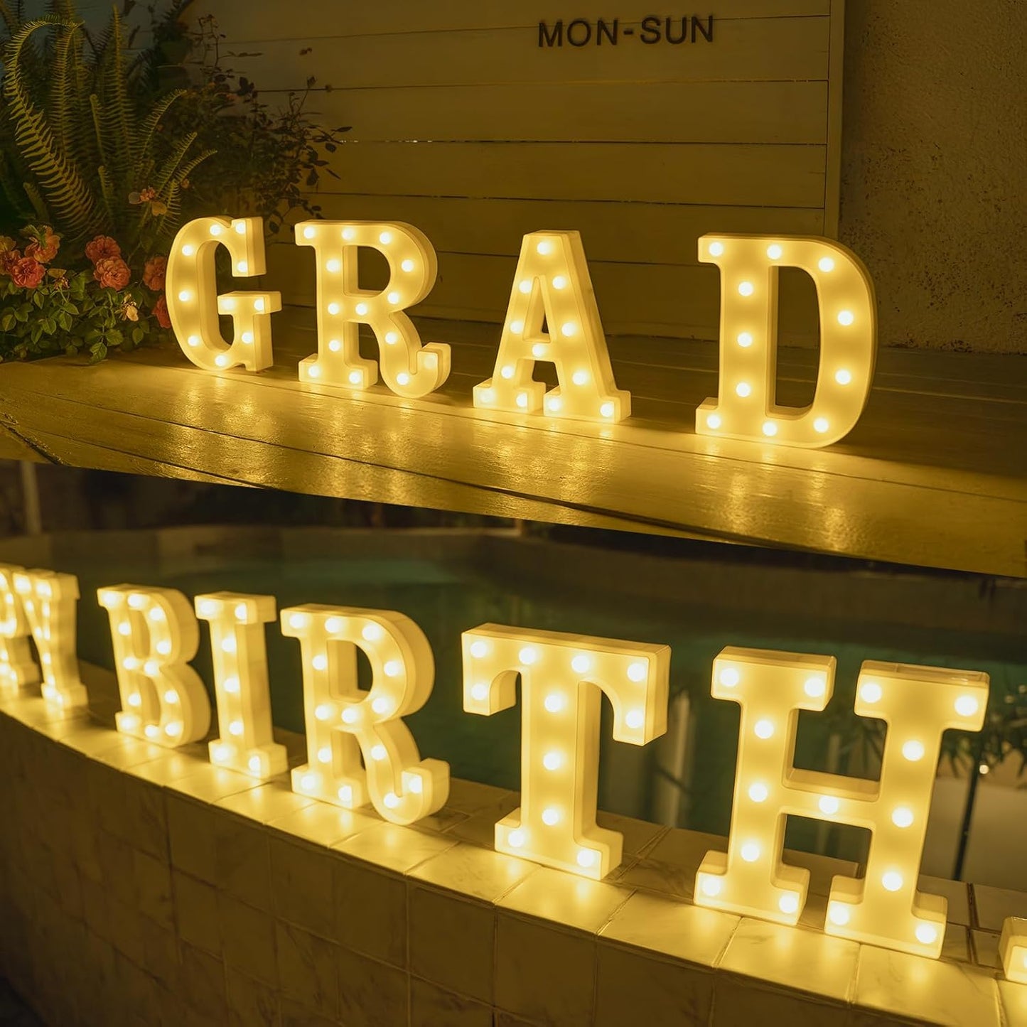 Foaky Rechargeable LED Letter Lights Sign Marquee Light Up Letters Sign for Night Light Wedding/Birthday Party Christmas Lamp Home Bar Decoration (A)