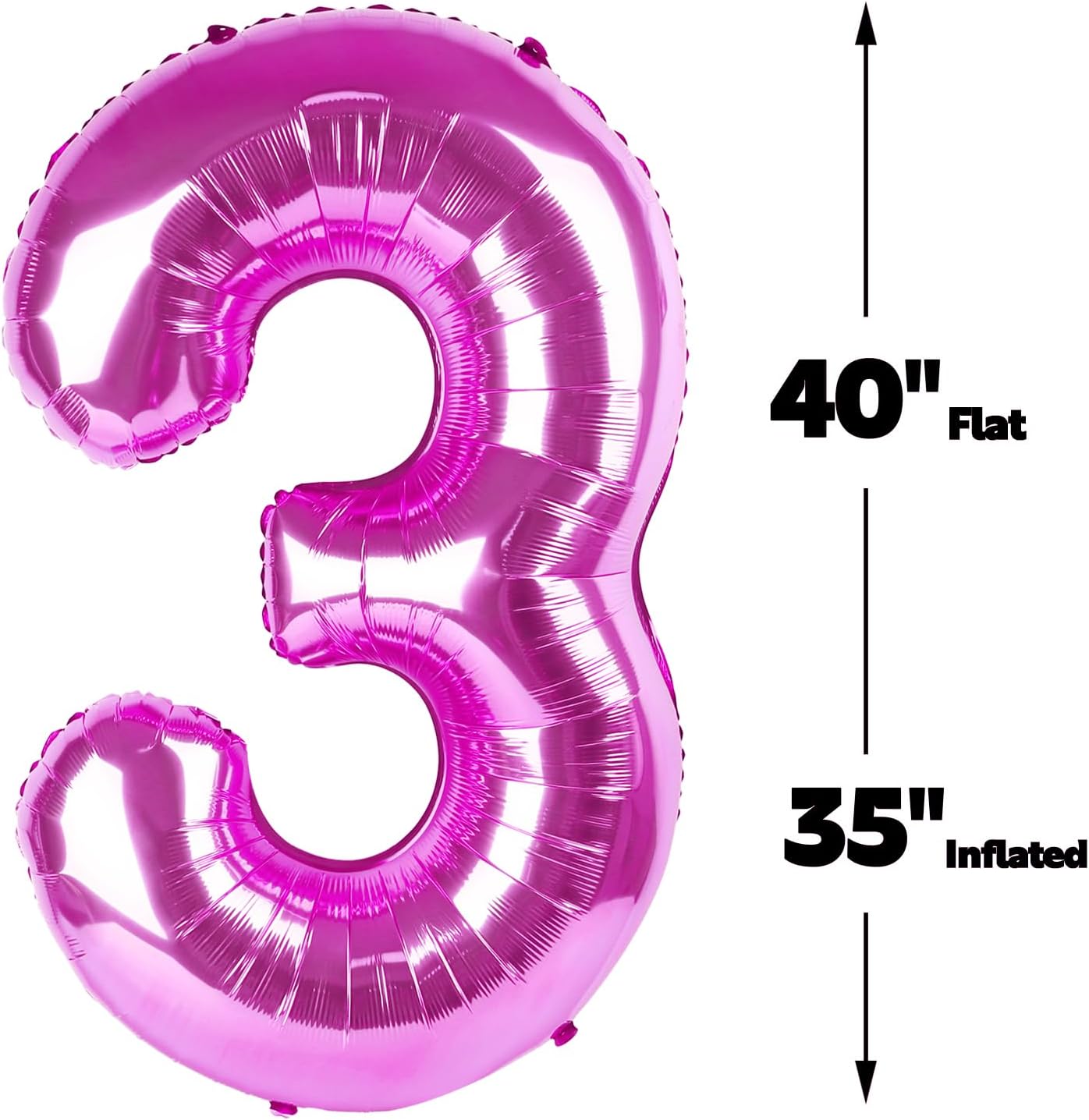 Large 40 Inch Rosy Purple 3 Number Balloon, 3 13 23 30 33 36 38 Rosy Purple Birthday Party Decorations, Numbers Three Foil Balloons for Anniversary Party Graduations Celebration Supplies