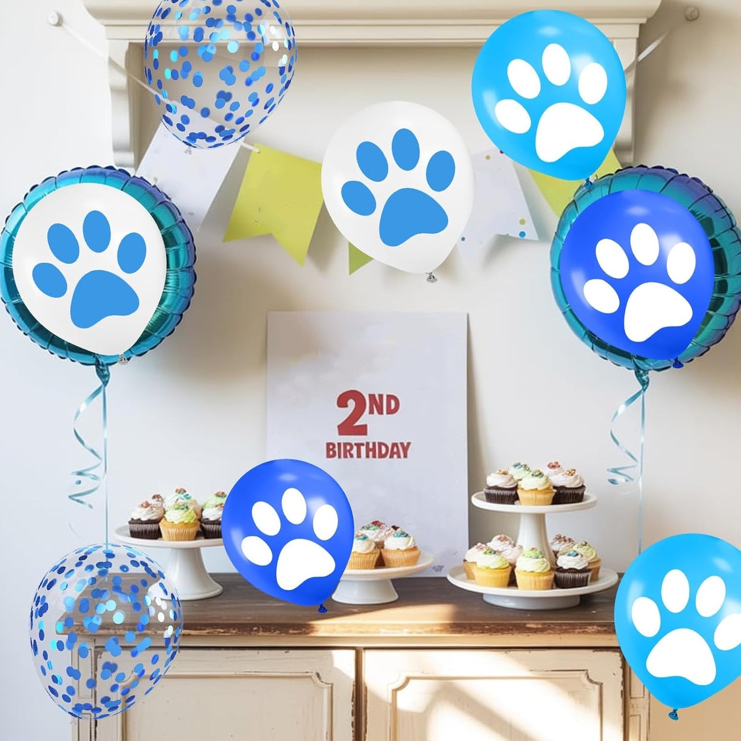 Paw Print Balloons, 12 Inch Navy Light Blue White Paw Print Confetti Dog Birthday Balloons for Boy Girl Dog Birthday Party Decorations Baby Shower Graduation Celebration Backdrop