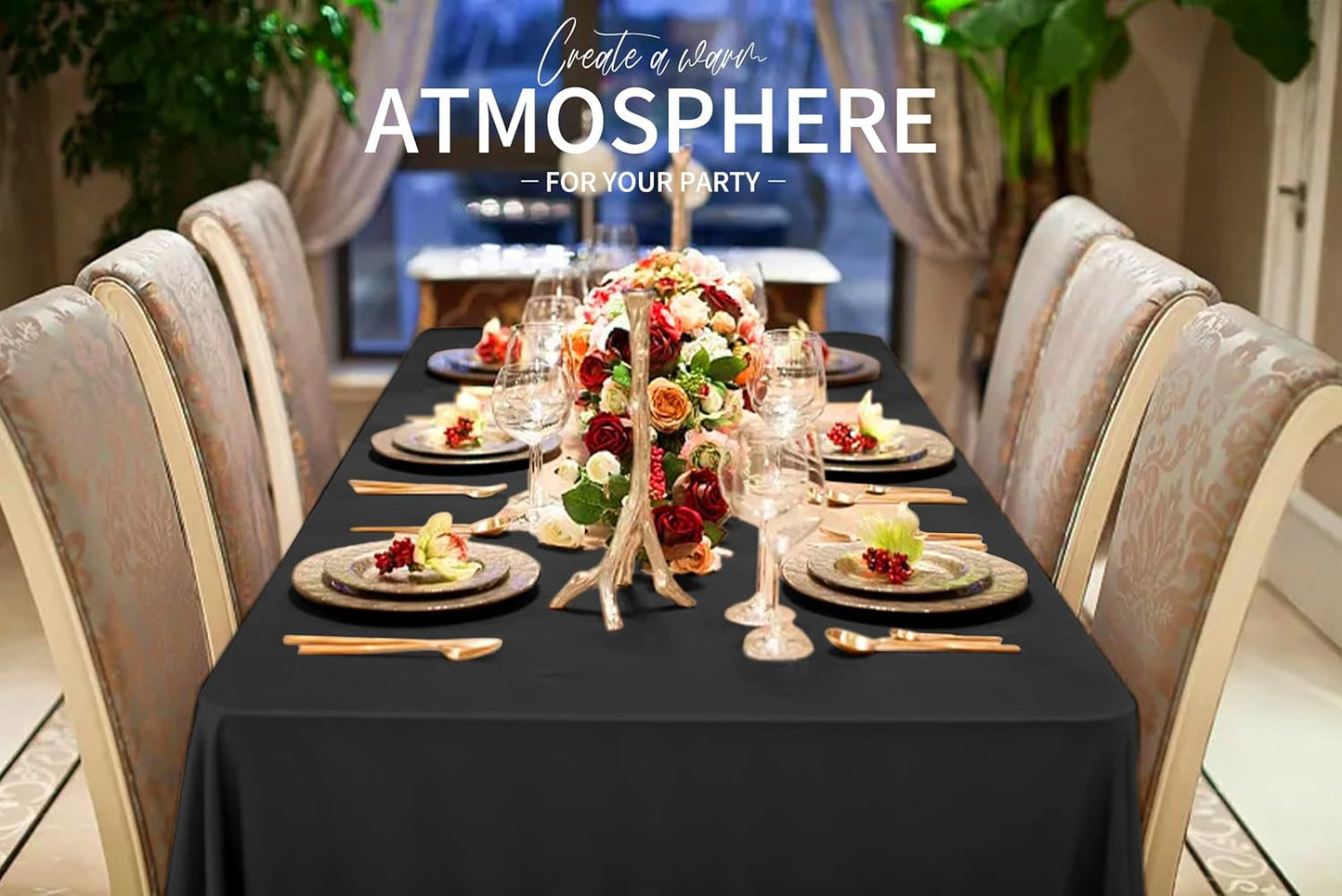 4 Pack Black Tablecloths for 6ft Rectangle Tables 60 x 102 Inch - Polyester Table Cover Stain and Wrinkle Resistant Washable Fabric Table Clothes for Wedding Party Banquet Reception Restaurant