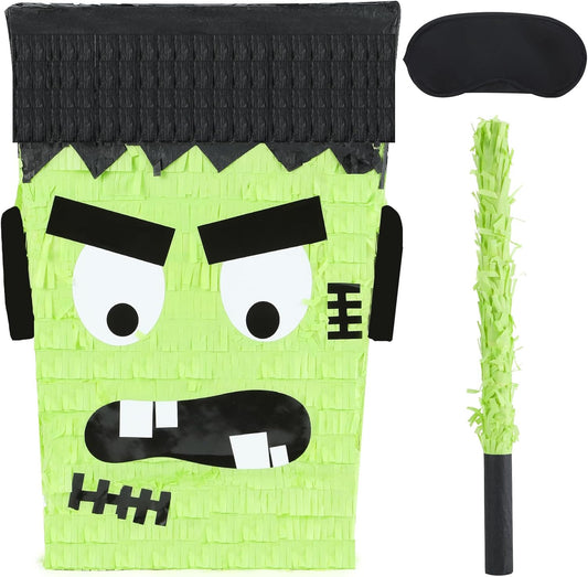 Halloween Frankenstein Pinatas Bundle with a Blindfold and Bat (16x12.5x4 Inches), Halloween Parties Supplies Game and Decoration