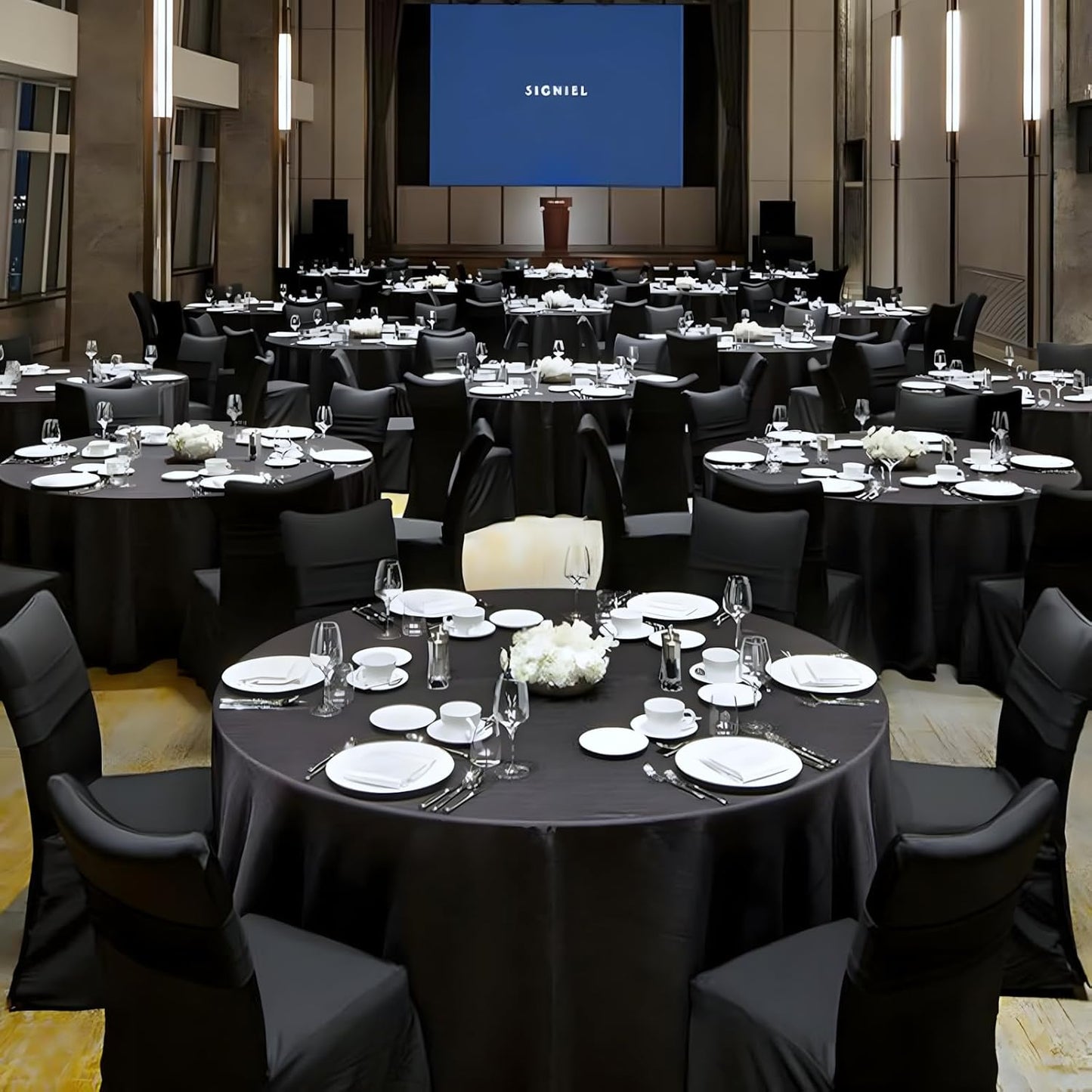 8 Pack Black Round Tablecloth 108 Inch Black Table Cloth Stain and Wrinkle Resistant Round Tablecloths Reusable and Washable Polyester Fabric Table Covers for Buffet Wedding Party and Banquet