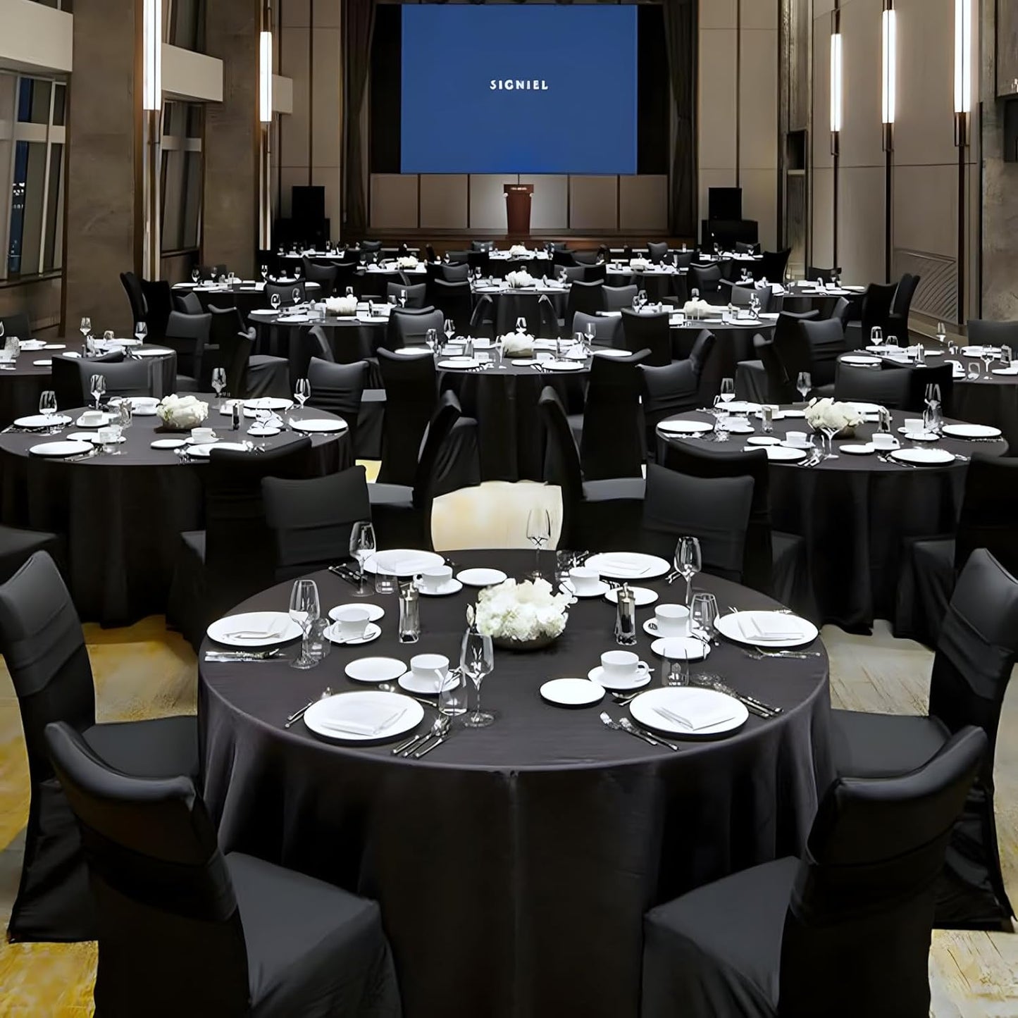 12 Pack Black Round Tablecloth 90 Inch Black Table Cloth Stain and Wrinkle Resistant Reusable and Washable Polyester Fabric Table Covers for Buffet Wedding Party and Banquet