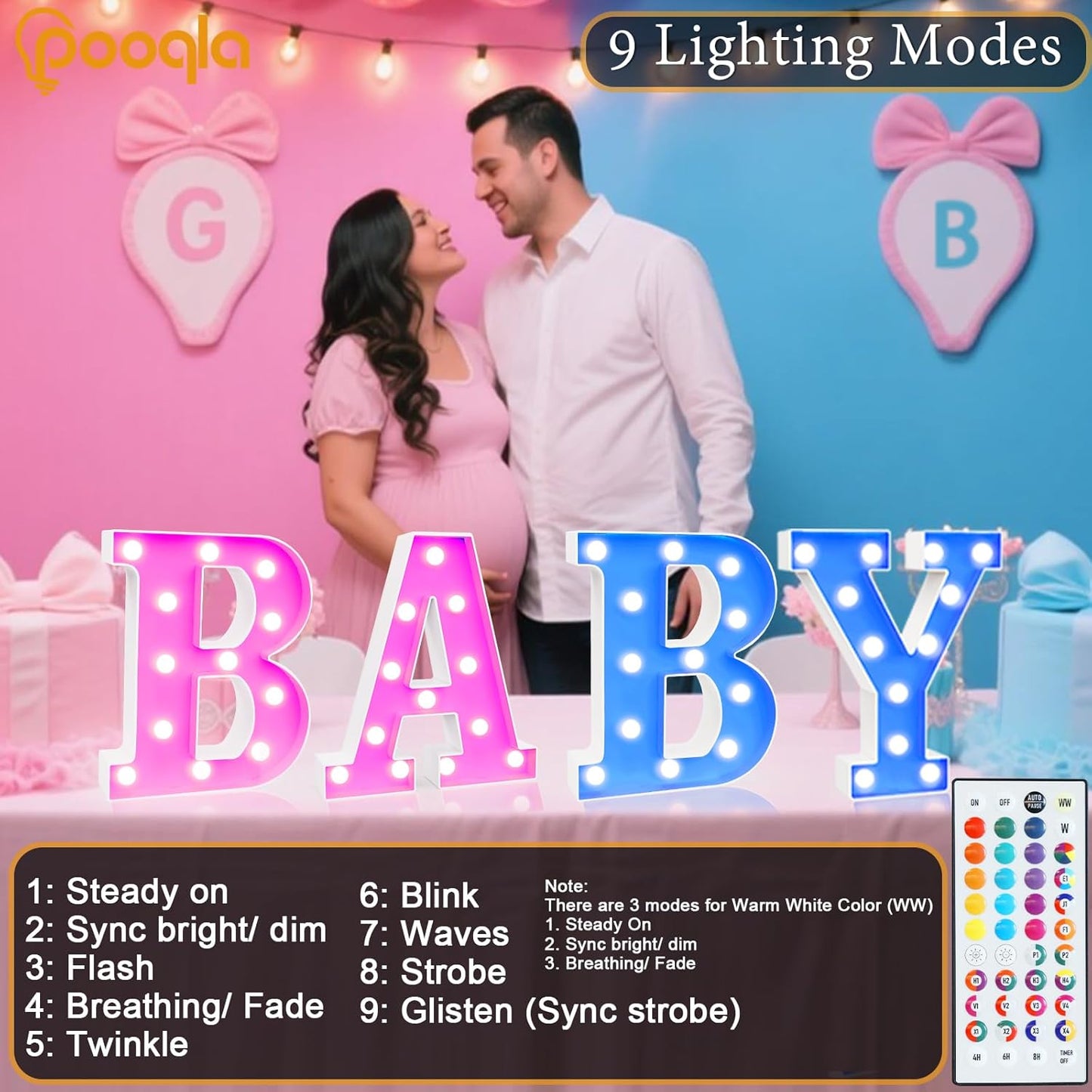 Pooqla Colorful Light Up Letters with Remote, Upgraded 35 Colors LED Marquee Letters, RGB Lighted Letter for Girls Teenager Gift, Birthday, Party, Wedding, Night Light, Room, Bedroom Decor, Letter X