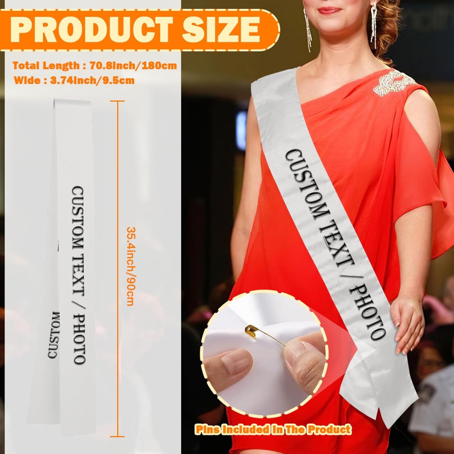 Custom Sash,Personalized Birthday Sash with Text Photo,Customized Bachelorette Sash Quote Sash Bride to Be Sash Color Optional (No decorative edge, Light Sliver)