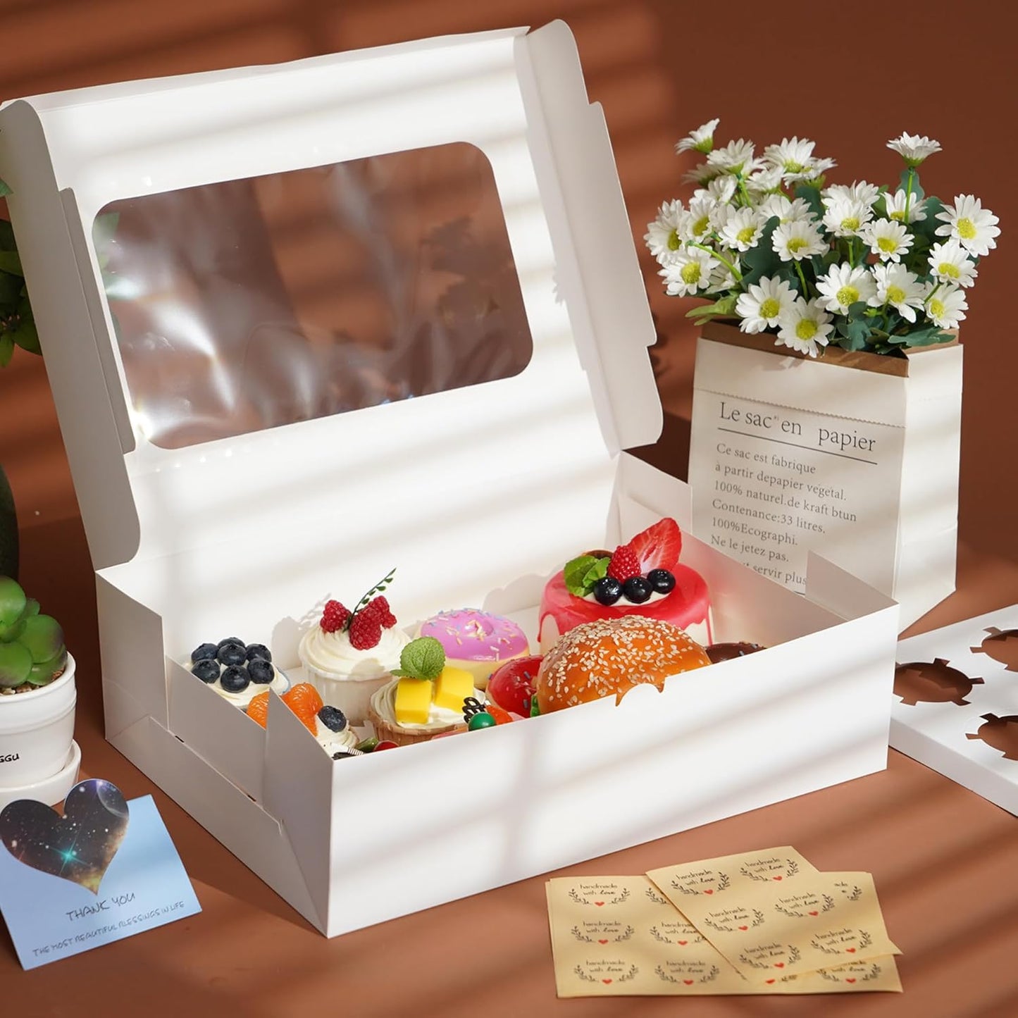 Yeplan 5 Packs Cupcake Boxes 12 Count,White Cupcake Carriers with Window,13.4x9.8x4 Inches Cookie Boxes,Cupcake Containers,Bakery Boxes