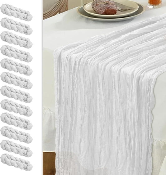 Le courant 12pcs 10Ft Cheesecloth Table Runner, Rustic Boho Gauze Cheese Cloth Runner Table Runner for Weddings Bridal Baby Shower Birthday Holiday Parties Home Decor, Lvory
