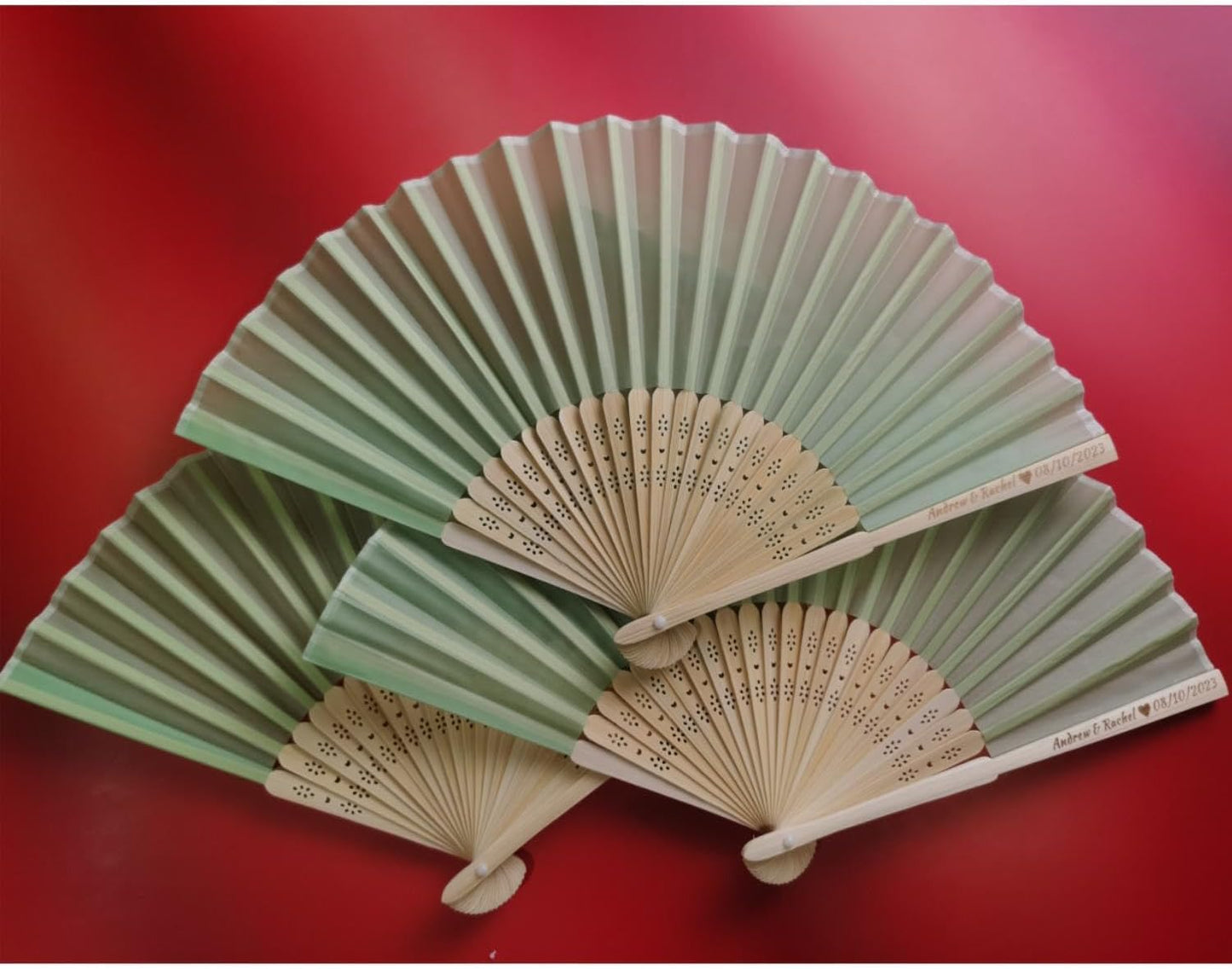 Personalized Wedding Fans Handheld Folding Fans(20Pcs) - Custom Engraved Green Silk Fans for Bridal Shower Favor/Baby Shower Favor, Birthdays Party Gifts/Gifts for Party Guests