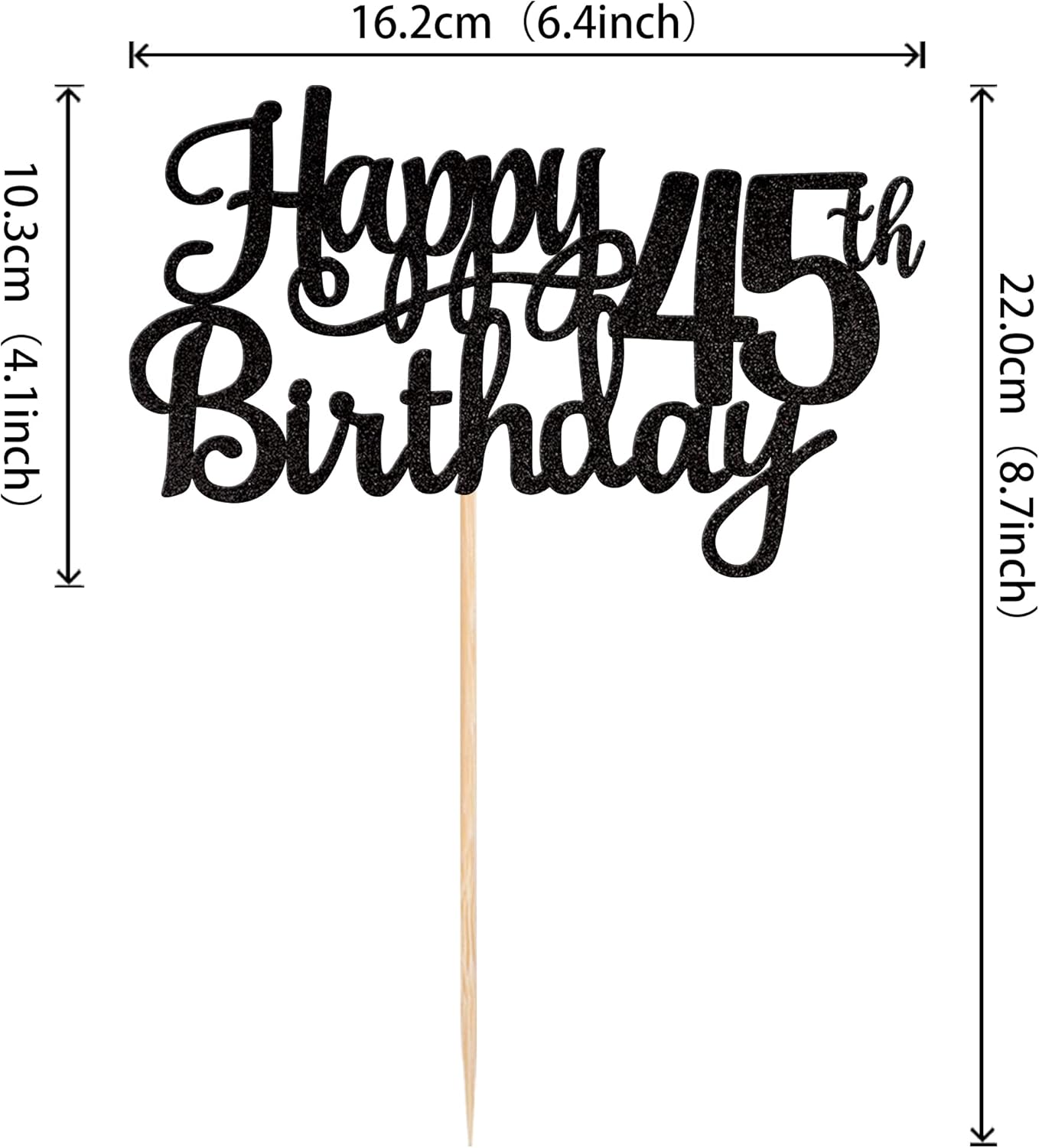 1 PCS Happy 45th Birthday Cake Topper Glitter Cheers to 45 Years Birthday Cake Pick 45 Fabulous Cake Decoration for Happy 45th Birthday Theme Party Decorations Supplies Black
