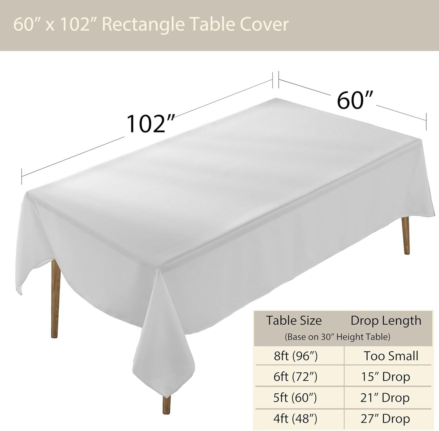 Craft And Party Rectangle Tablecloth, 60 x 102 Inch White Tablecloth, 6ft Rectangle Table Cloth, Polyester Fabric Washable Tablecloth for Home, Party, Wedding or Restaurant Use.
