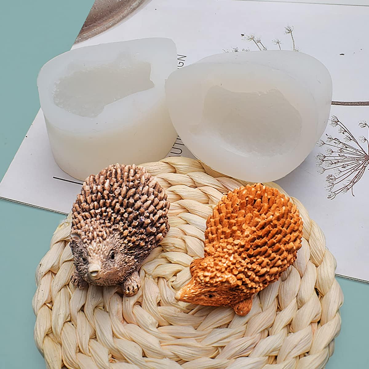 Cute 3D Hedgehog Scented Candle Mold 2 Pack Hedgehog Mold Silicone Mold for Candles Home Decoration Silicone Mold for Resin Hedgehog Resin Mold Cartoon Mold Animal Resin Mold