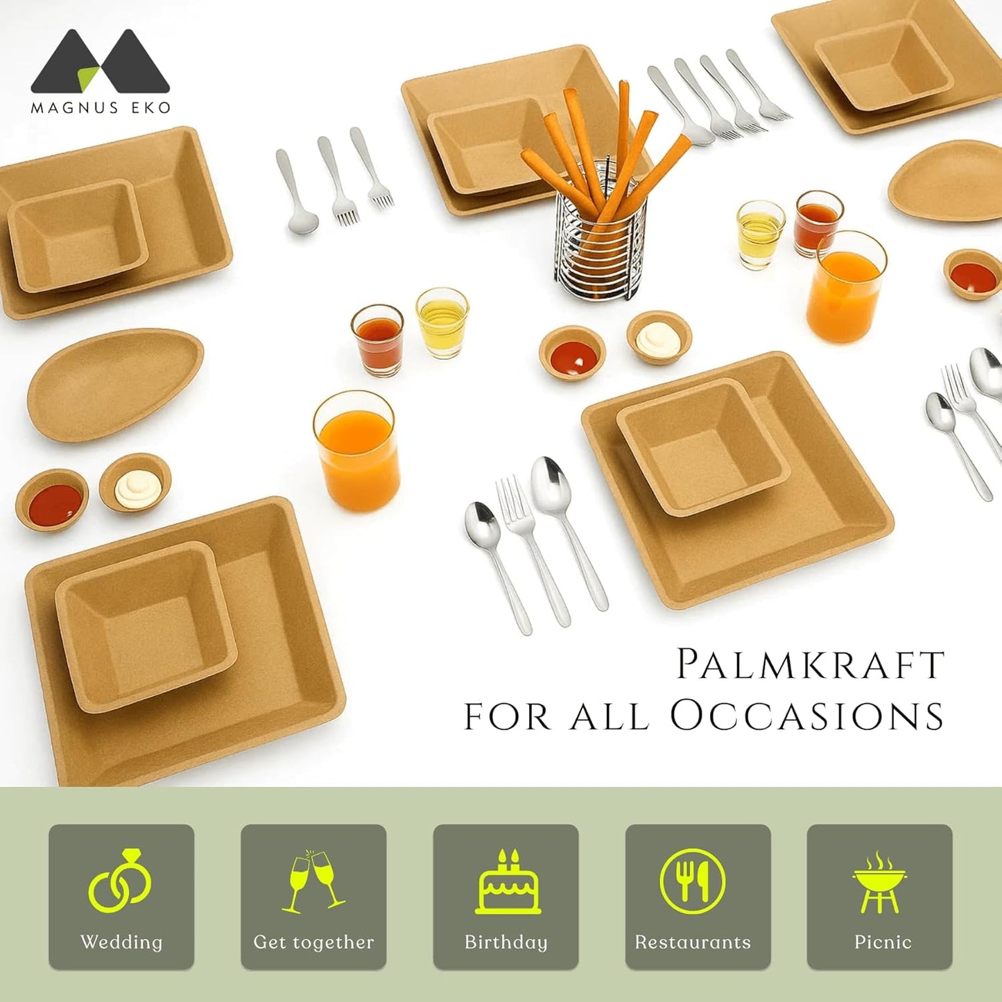 magnus EKO Kraftware | 6 Inch Square Plates 50 Pcs | Disposable Plates | Like Bamboo Plates For Appetizer & Desert | Eco Friendly, Compostable & Biodegradable plates for Catering, Weddings, Parties