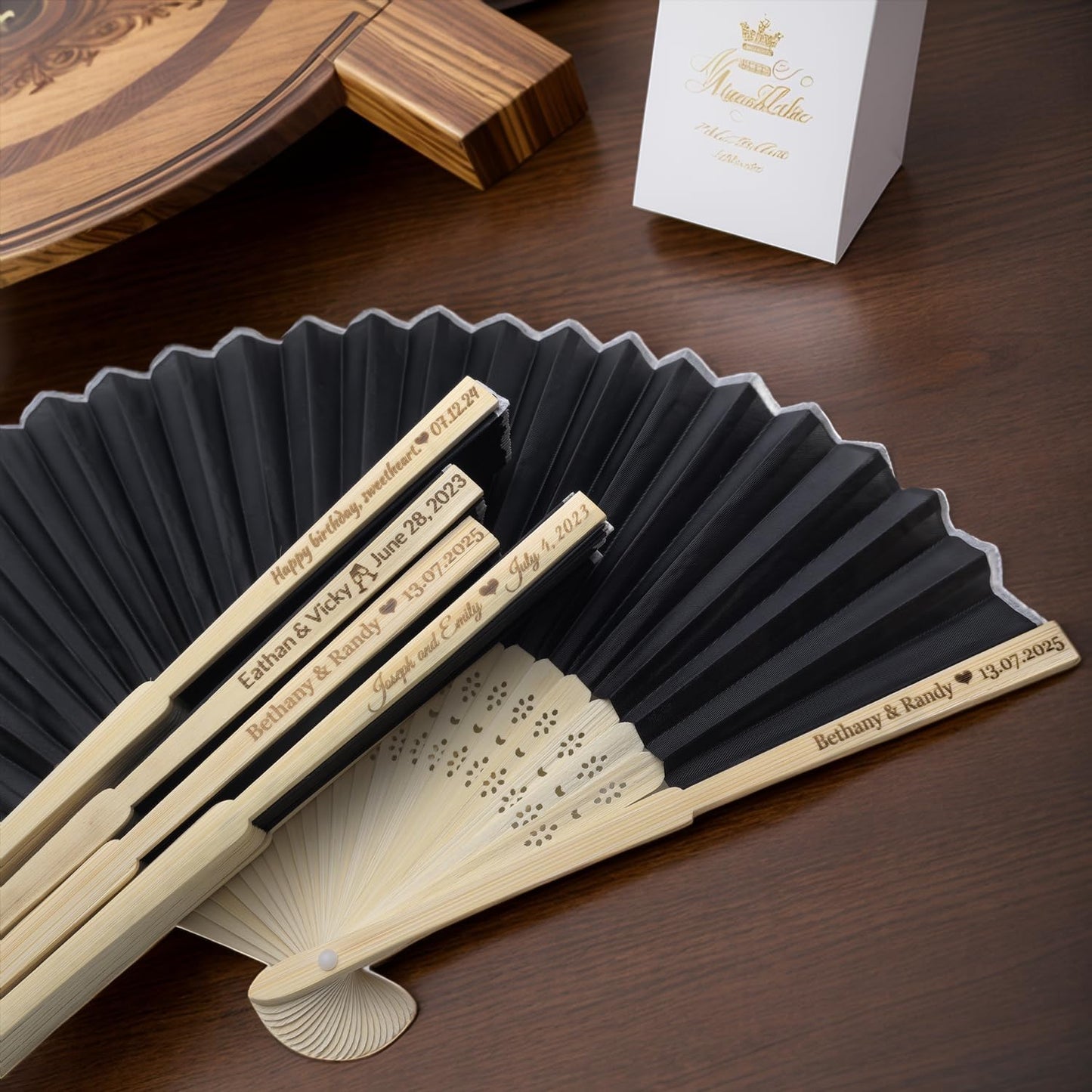 25Pcs Personalized Silk Fans Folding Hand Fan, Custom Wedding Bridal Party Favors, Summer Wedding Bride, Wedding Gift, Thank You Gift (Black)