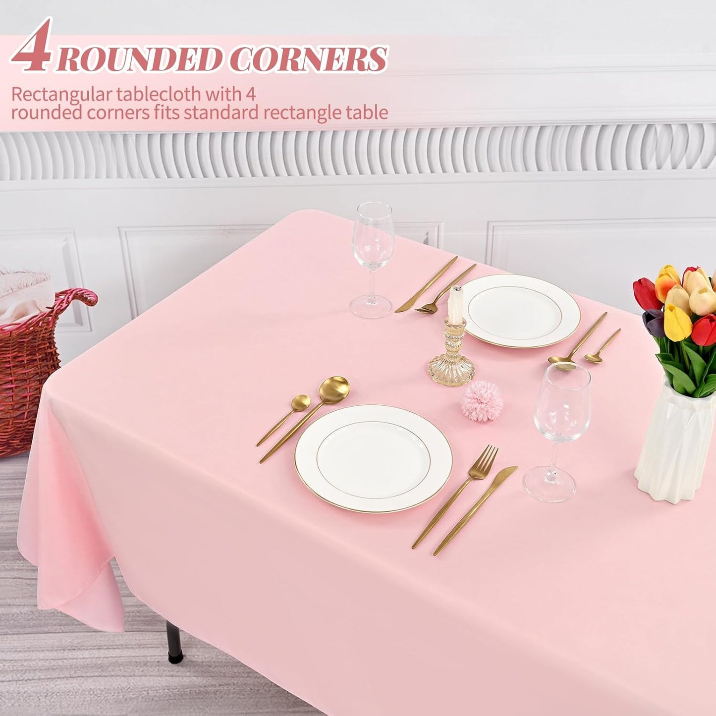 12 Pack 60 x 102 Inch Rectangle Tablecloth Pink Polyester Tablecloth for 6 Feet Rectangle Tables,Washable Fabric Table Cloth for Wedding Dining Table Buffet Parties Camping