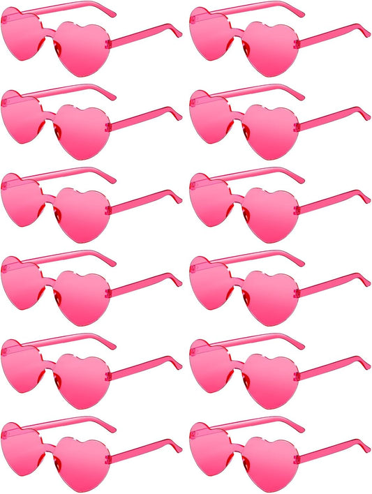 12 Pairs Heart Shaped Sunglasses for Women Colorful Glasses Fun Trendy Transparent Heart Sunglasses Party Favor (Hot Pink)