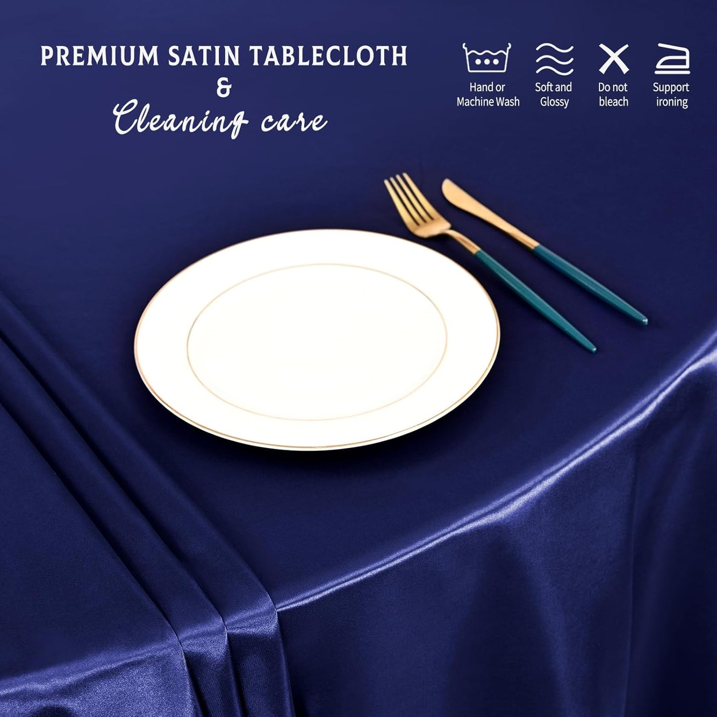 6 Packs Satin Tablecloth 120 Inch Navy Blue Round Table Cloth Silk Tablecloth Smooth Fabric Overlay Satin Table Cover Decoration for Wedding Party Banquet Events