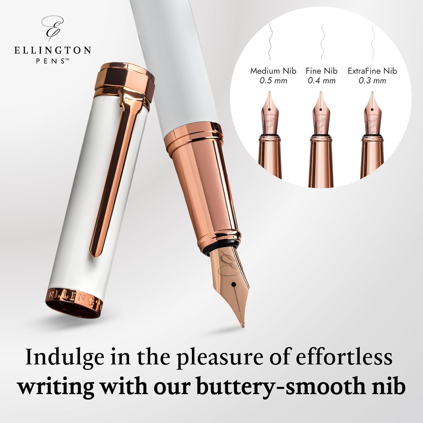 Ellington Pens Luxury Fountain Pen Set- Fountain Pens for Writing - Smooth Extra Fine Nib - Includes Refillable Ink Converter, 3 Ink Cartridges [Black & Blue], Gift Box - Elegant Calligraphy