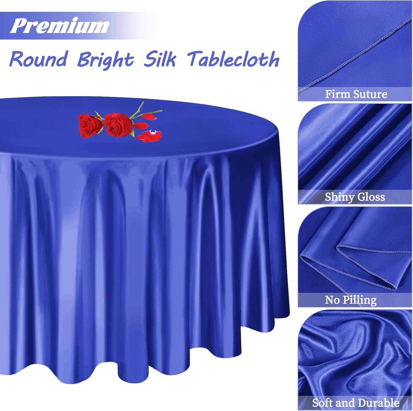 fani 12 Pack 120 Inch Royal Blue Satin Tablecloth - Silky Round Tablecloth Overlay Smooth Fabric Table Cover, Bright Table Decoration for Wedding Party Banquet Events Restaurant Kitchen Dining