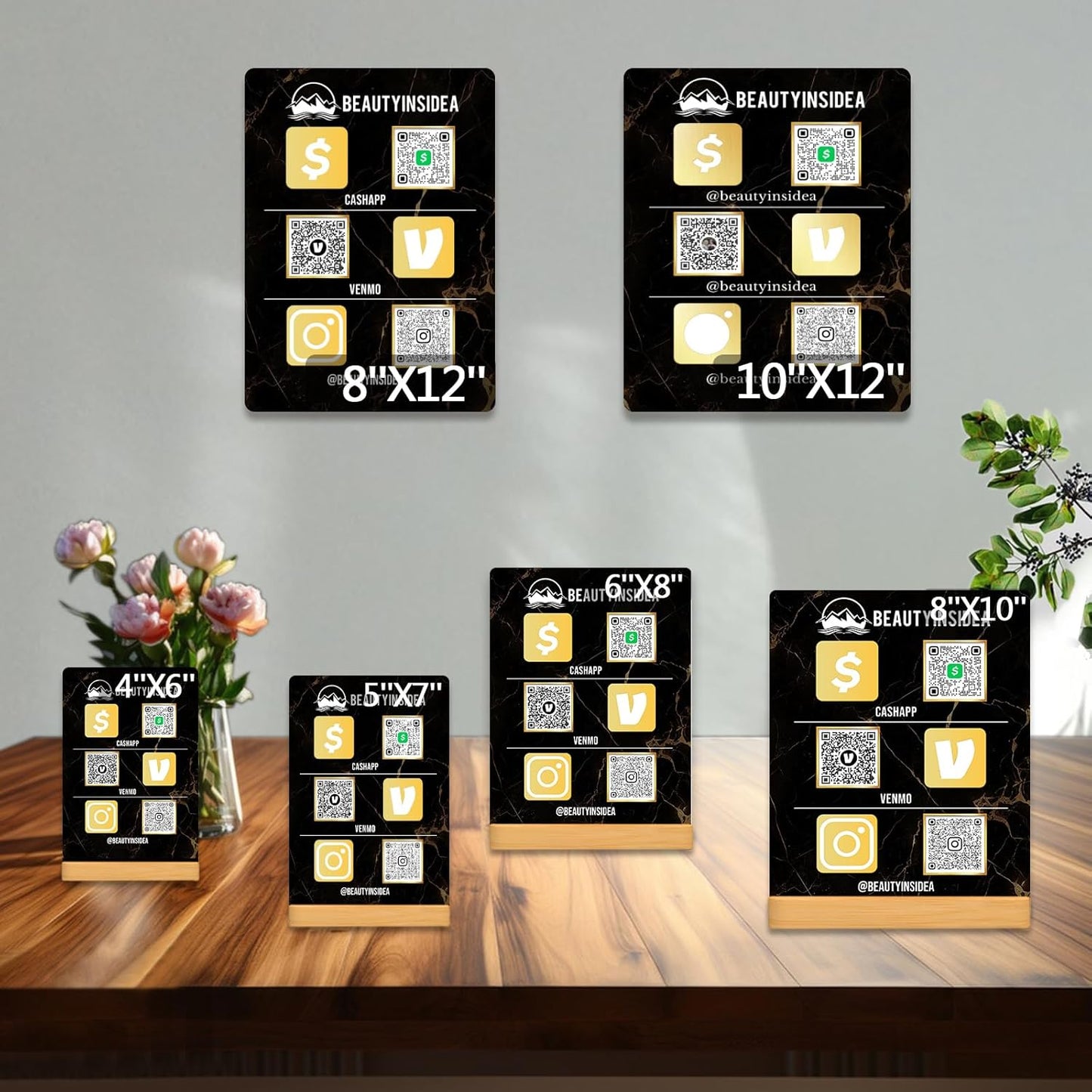 Personalized Custom Metal QR Code Sign Venmo Cashapp Scan to Pay with Stand Instagram Facebook Social Media QR Signs Bar Code QR Plaque Print for Business Salon Beauty Store Restaurant Wifi Sign (S2)