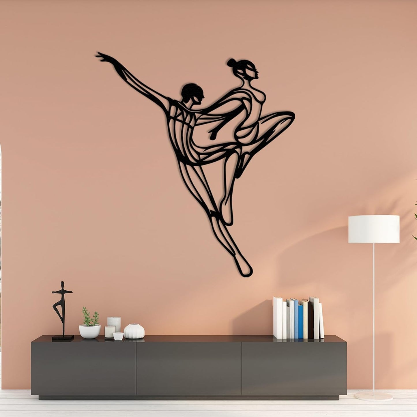 Wita Home Dancing Couple Metal Wall Art, Modern Minimalist Line Art Sculpture, Over the Bed Home Décor, Elegant Ballet-Inspired Design, Metal Wall Sculpture for Living Room, Bedroom (47x39 inches)
