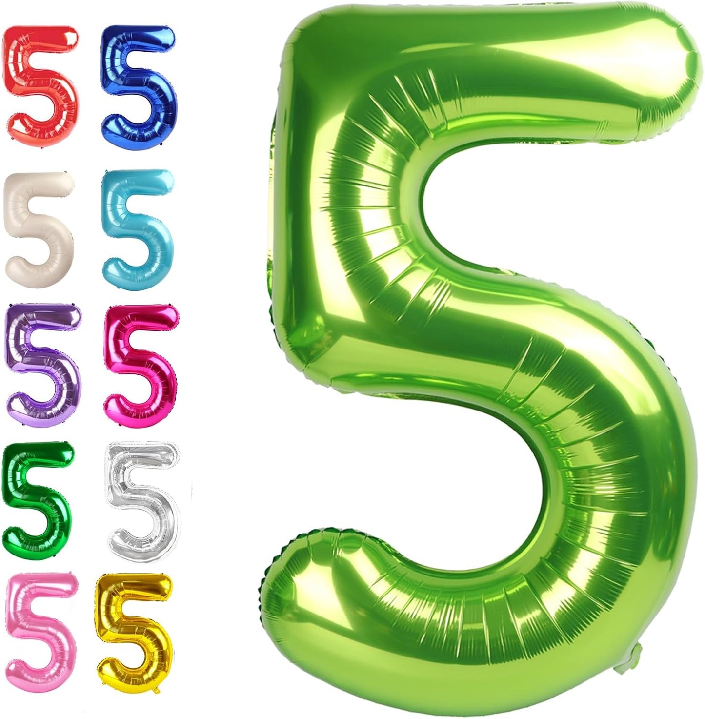 Large Light Green 40 Inch Birthday Number 5 Balloon, Light Green Five 5th 15 25 35 50 55 Birthday Anniversary Celebration Decorations, Foil Mylar Helium Numbers 5 Balloons Girl Boy Party Supplies