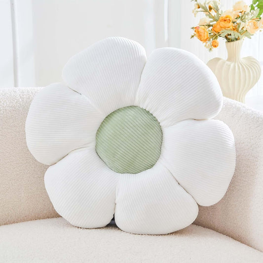 White Flower Pillow, 14.9" Cute Flower Shaped Floor Pillow, Aesthetic Floral Plush Daisy Decorative Throw Pillows for Bed Sofa Couch