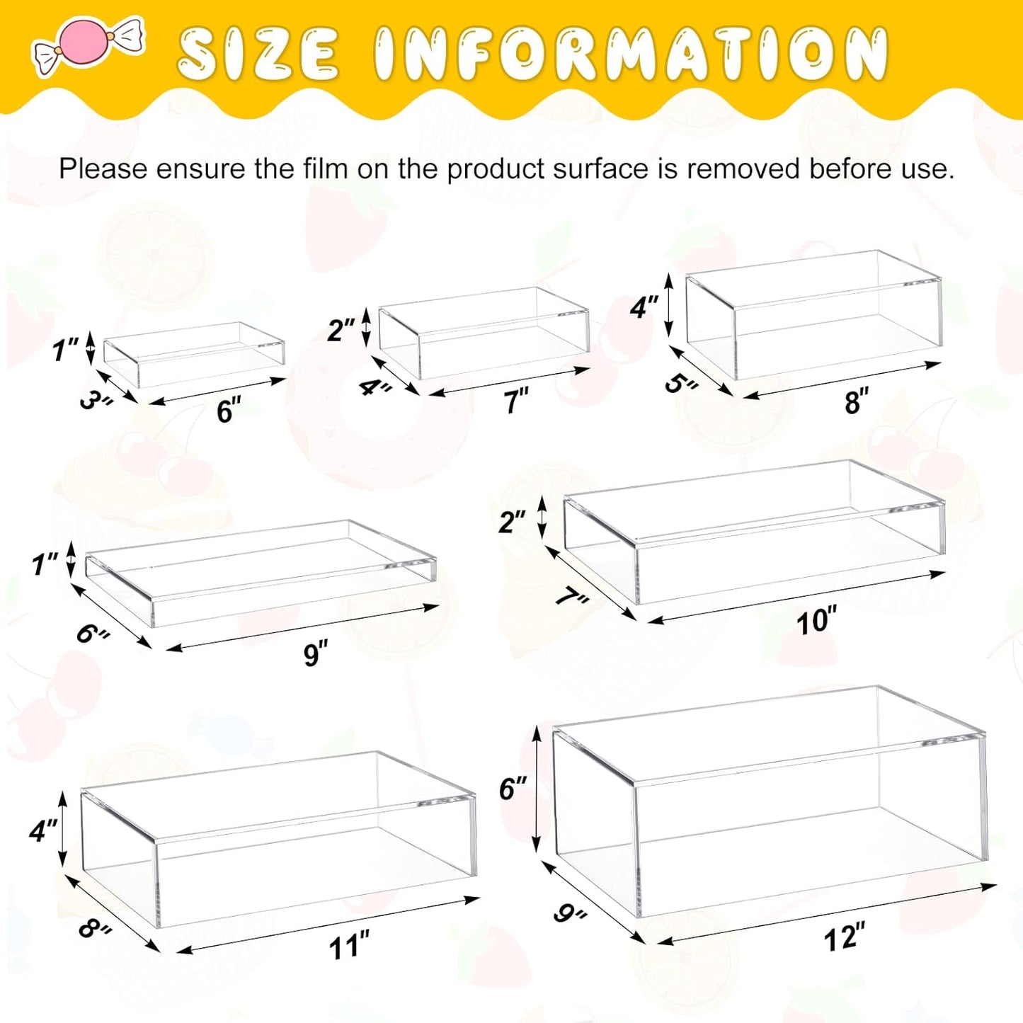 Leinuosen 7 Pcs Large Buffet Risers Set 6" to 12" Acrylic Display Box Catering Dessert Table Riser Food Display Decorative Stand with Hollow Bottom for Catering Supplies(Clear, Rectangle)
