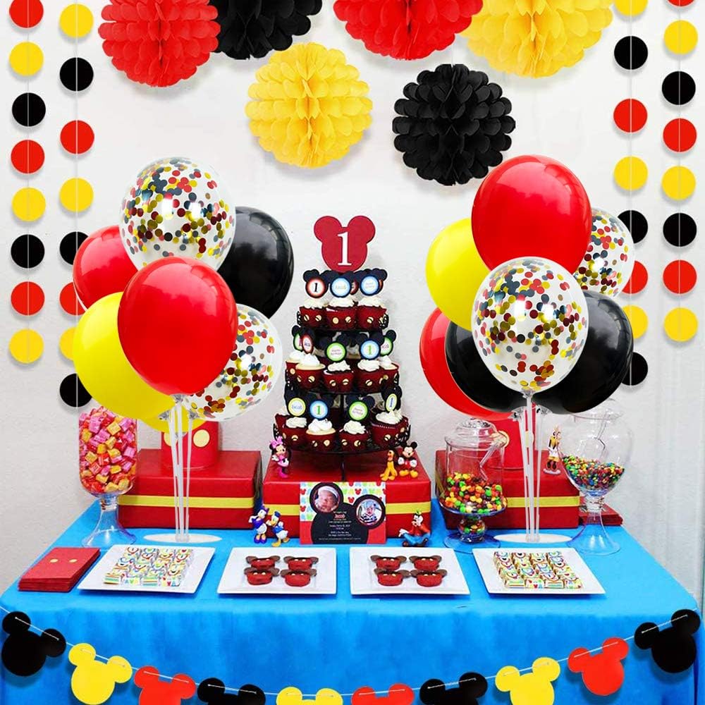 TONIFUL Mouse Birthday Table Decorations Red Yellow Black Table Centerpiece Balloons Stand Holder Kit for Mouse Theme Favor Baby Shower Kids Party Supplies