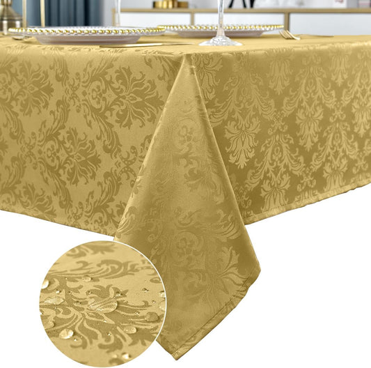 SASTYBALE Square Jacquard Tablecloth - 52x 52 Inch Spill Proof Wrinkle Resistant Damask Table Cloth, Soft Polyester Table Cover for Kitchen Parties Farmhouse, Gold