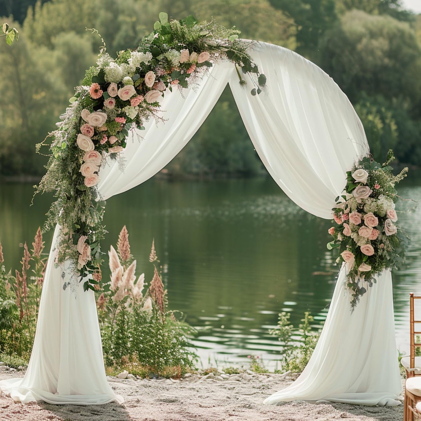 Wokceer Wedding Arch Draping Fabric 3 Panels 28.7" x 20FT Ivory Drapes Sheer Fabric Backdrop Arch Draping Fabric for Wedding Ceremony Birthday Party Bridal Shower Decoration
