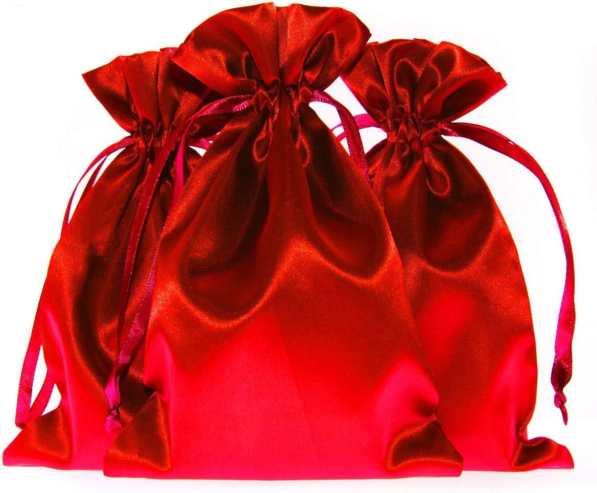 4" x 6" Red Satin Gift Bags - Jewelry, Wedding Favor Drawstring Pouches for Baby Shower, Christmas - 50 Pack